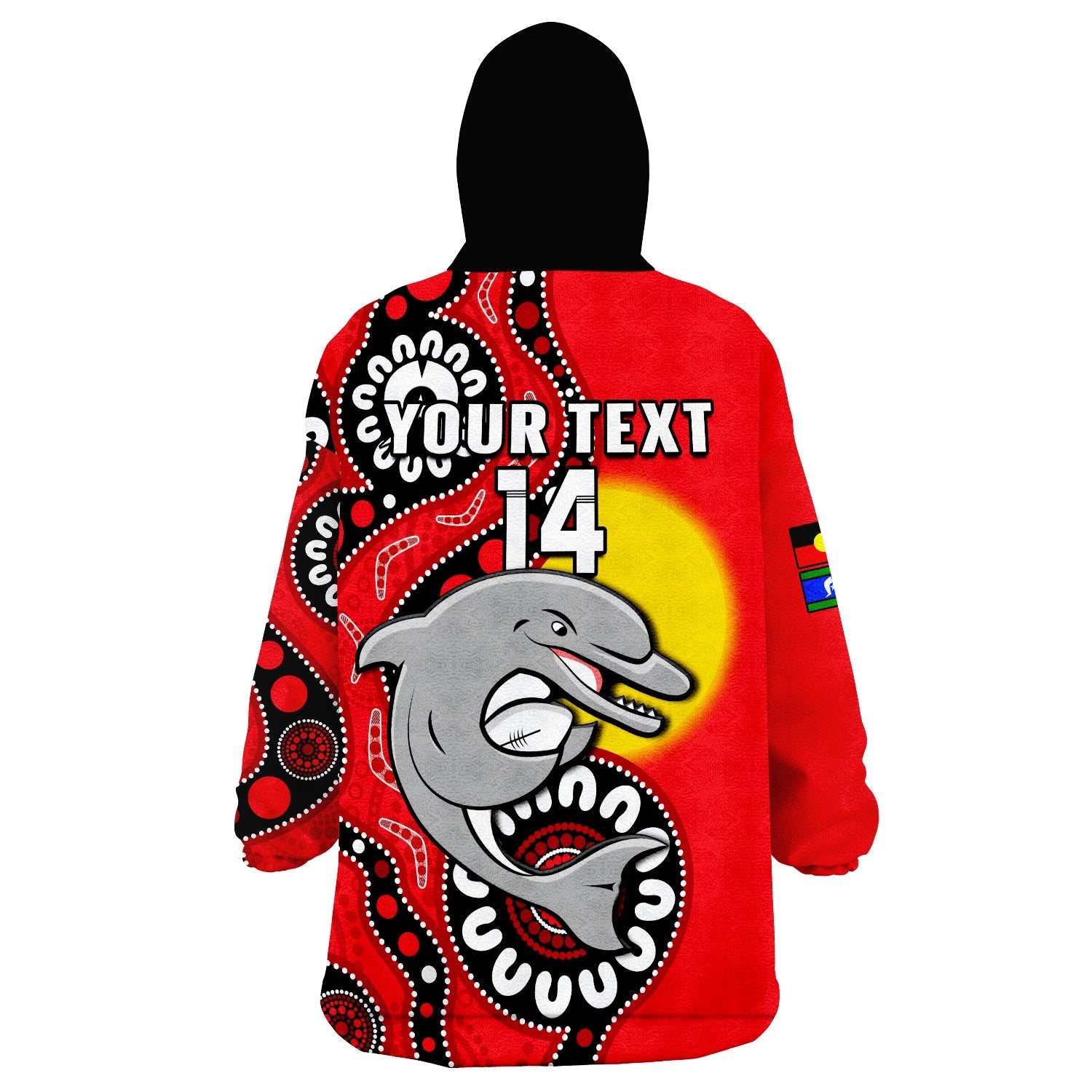 (Custom Text And Number) Dolphins Rugby NAIDOC 2023 Wearable Blanket Hoodie For Our Elders Aboriginal - Vibe Hoodie Shop