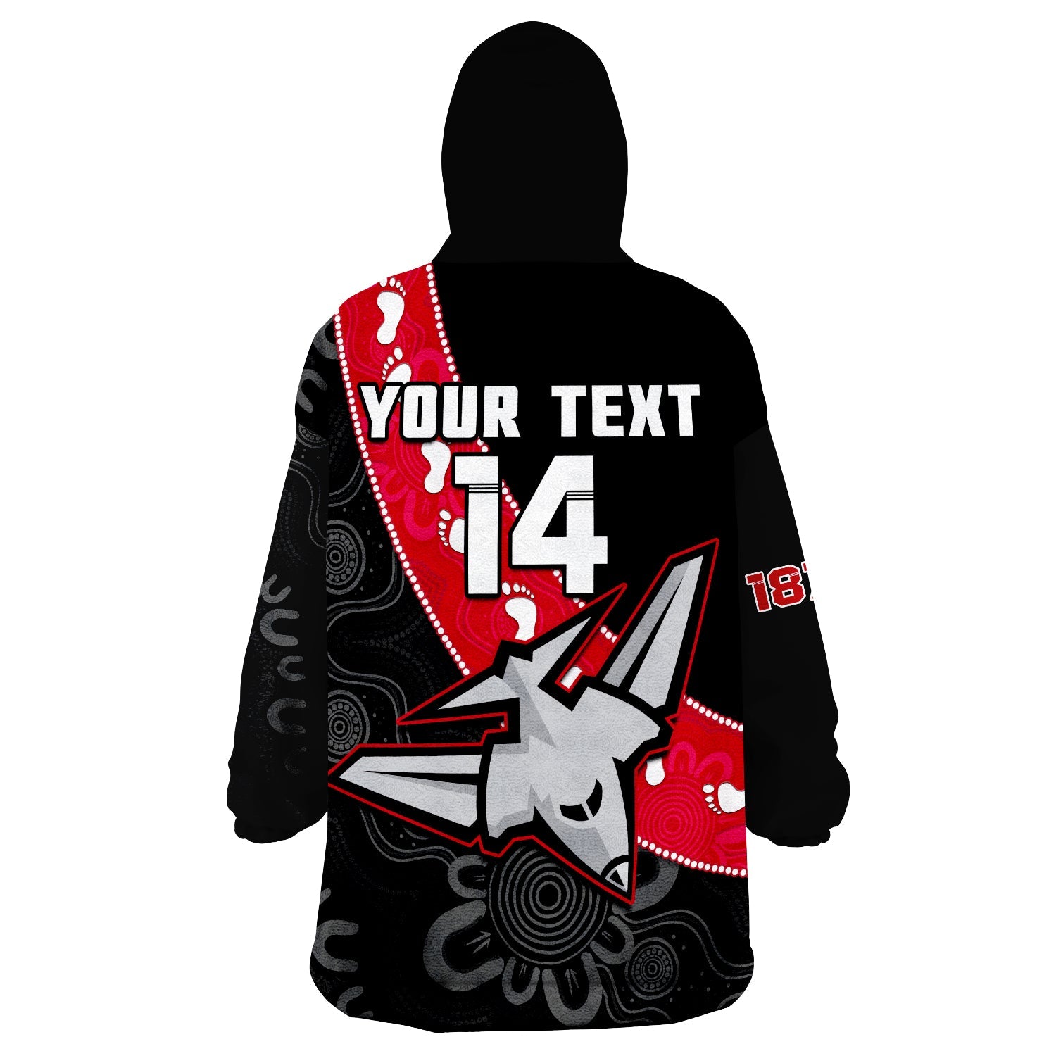 (Custom Text And Number) Essendon Football Wearable Blanket Hoodie Go Bombers 1872 Aboriginal Art - Vibe Hoodie Shop