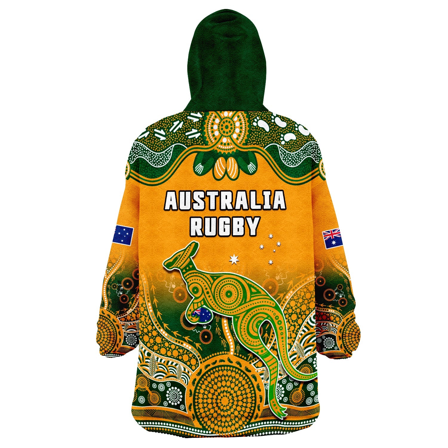 Australia Rugby Wearable Blanket Hoodie Wallabies Kangaroo Orange Aboriginal - Vibe Hoodie Shop