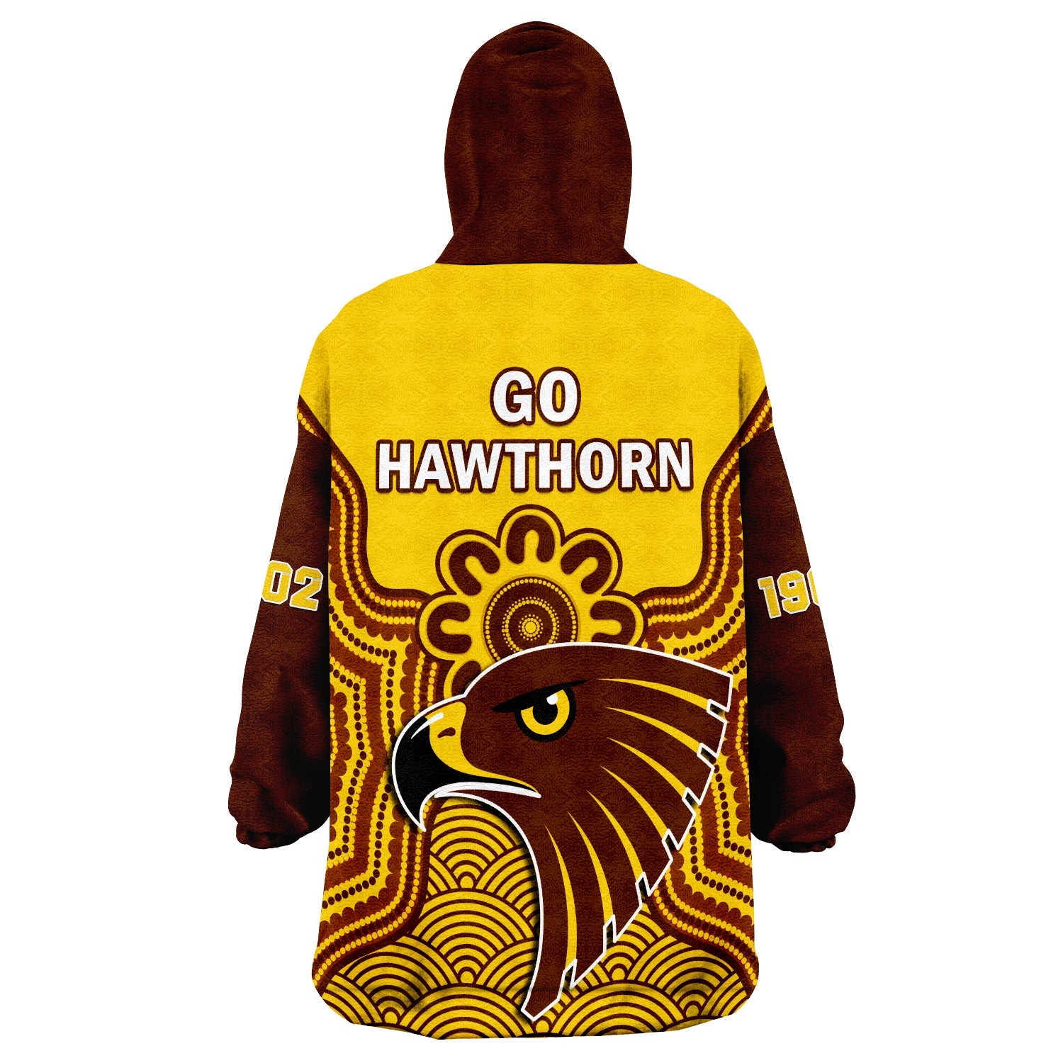 Hawthorn Football Wearable Blanket Hoodie Go Hawks 1902 Aboriginal Art - Vibe Hoodie Shop