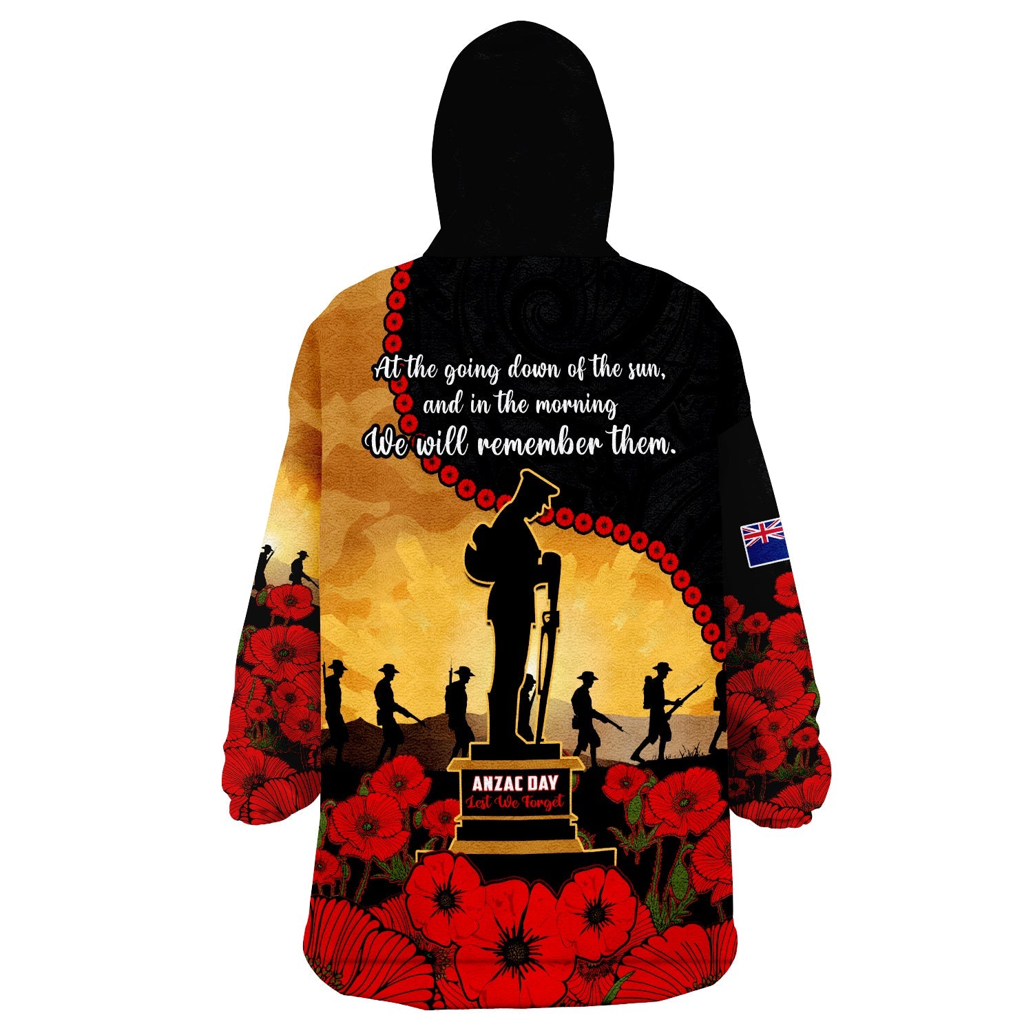 New Zealand Anzac Wearable Blanket Hoodie Maori Camouflage Mix Poppies We Will Remember Them - Vibe Hoodie Shop