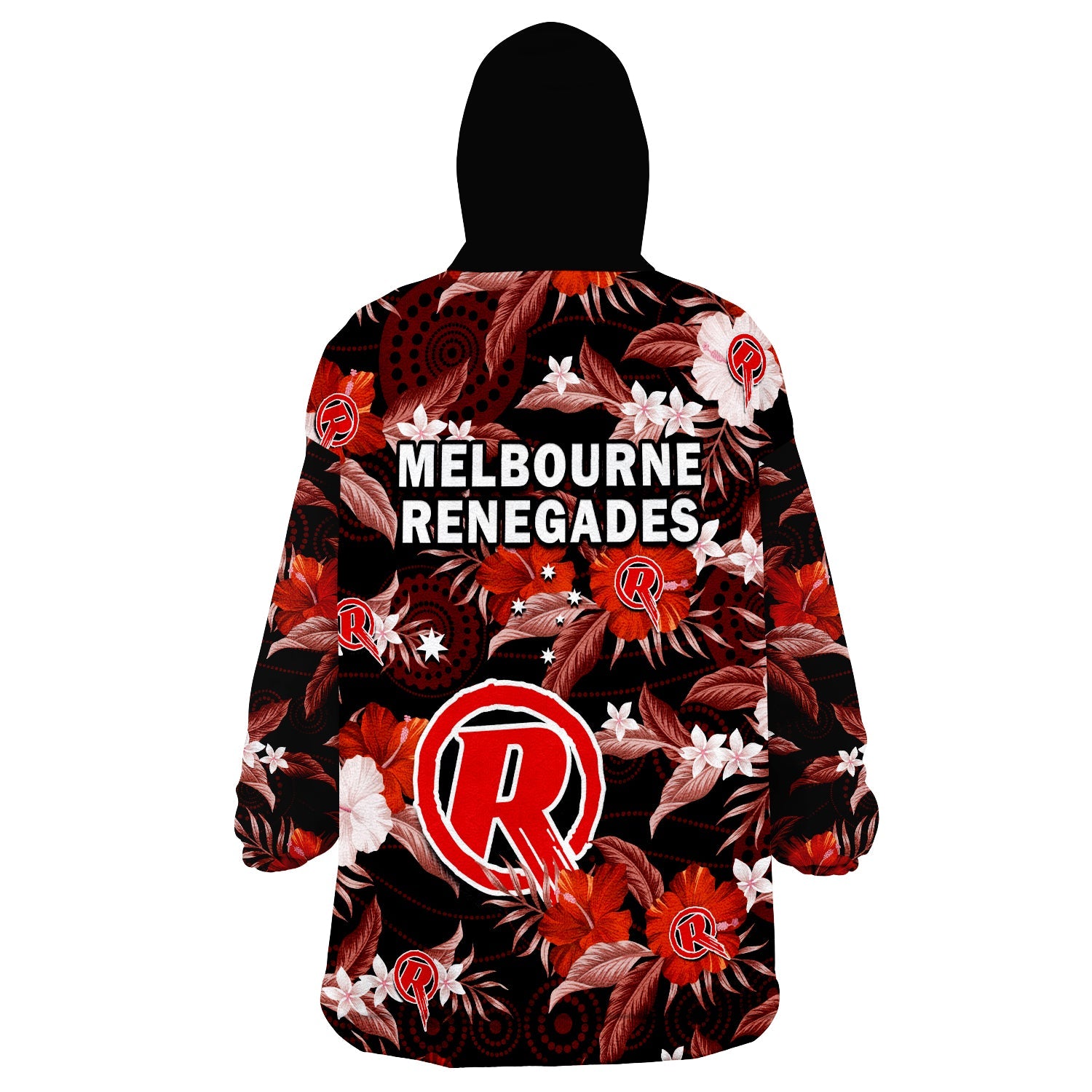 Melbourne Renegades Cricket Wearable Blanket Hoodie Aboriginal Art Mix Tropical Flowers - Vibe Hoodie Shop