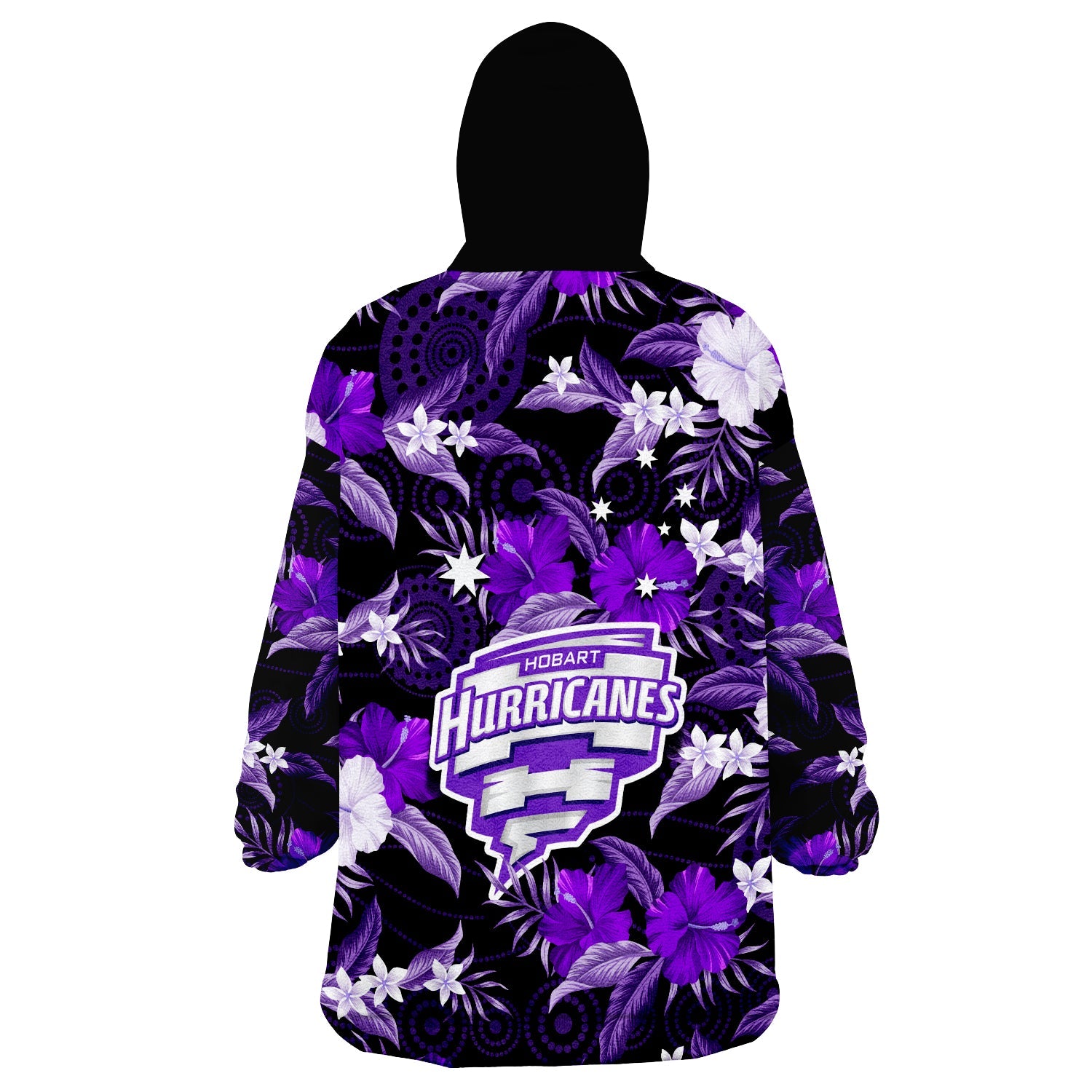 Hobart Hurricanes Cricket Wearable Blanket Hoodie Aboriginal Art Mix Tropical Flowers - Vibe Hoodie Shop