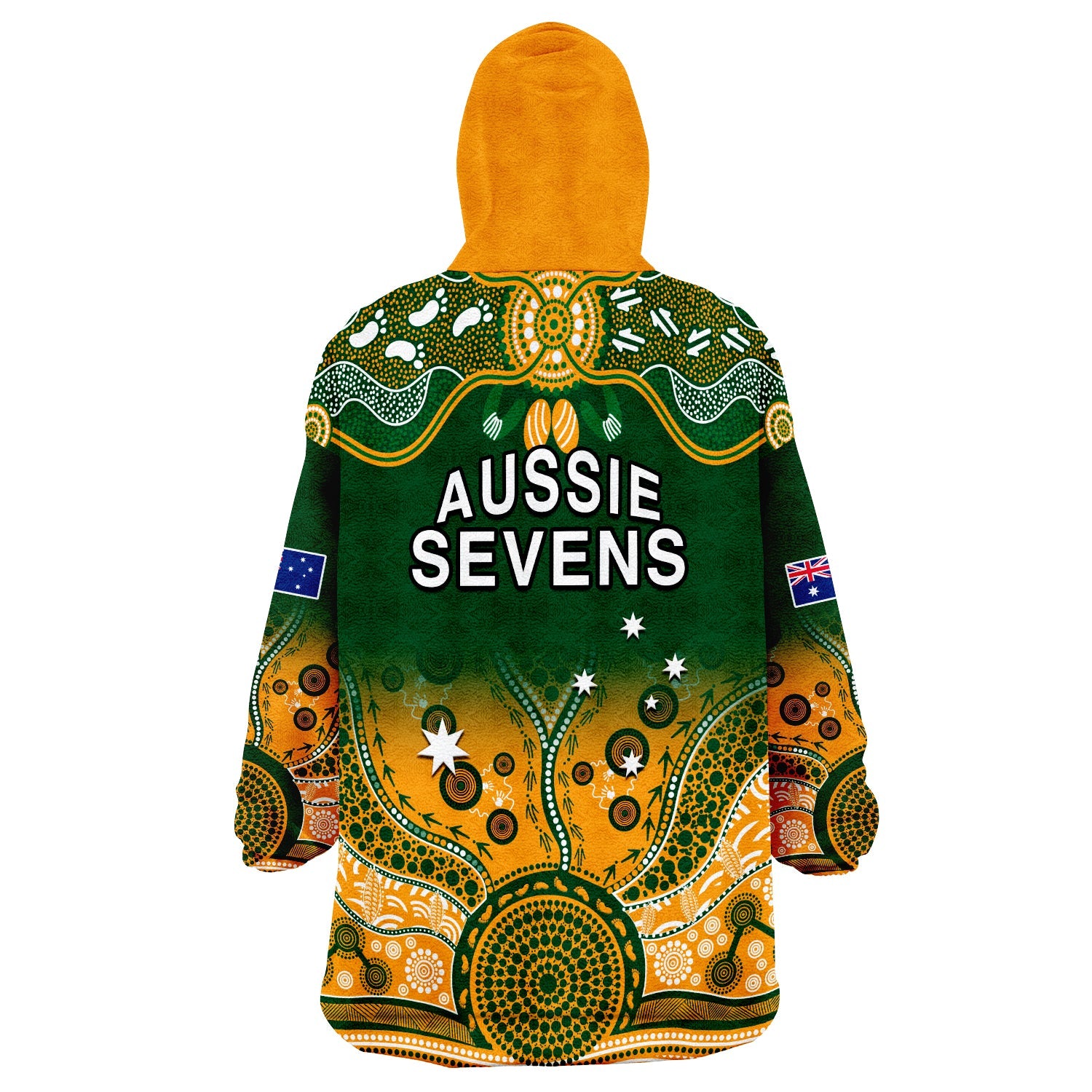Australia Rugby Wearable Blanket Hoodie Aussie Sevens Green Indigenous - Vibe Hoodie Shop