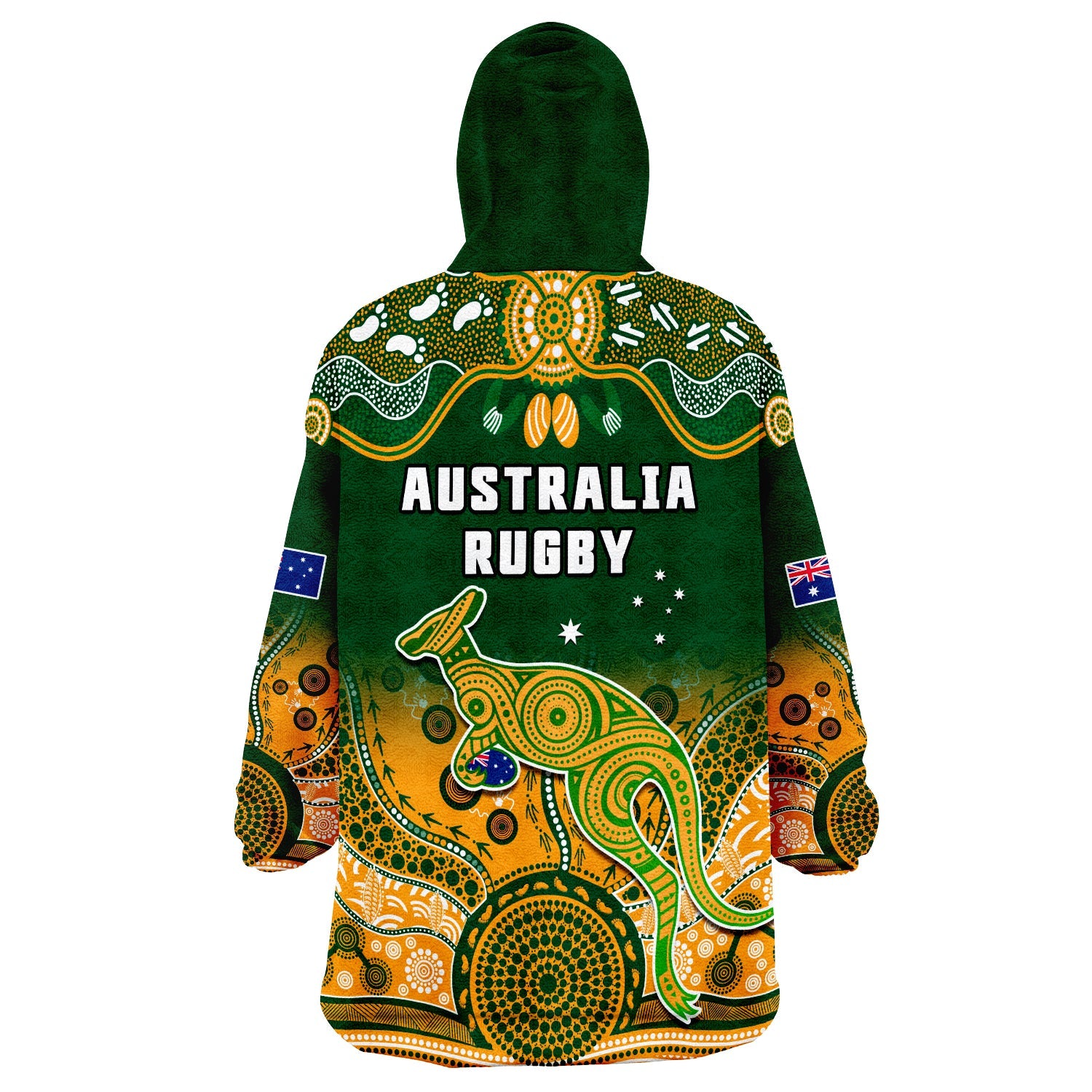 Australia Rugby Wearable Blanket Hoodie Wallabies Kangaroo Green Aboriginal - Vibe Hoodie Shop