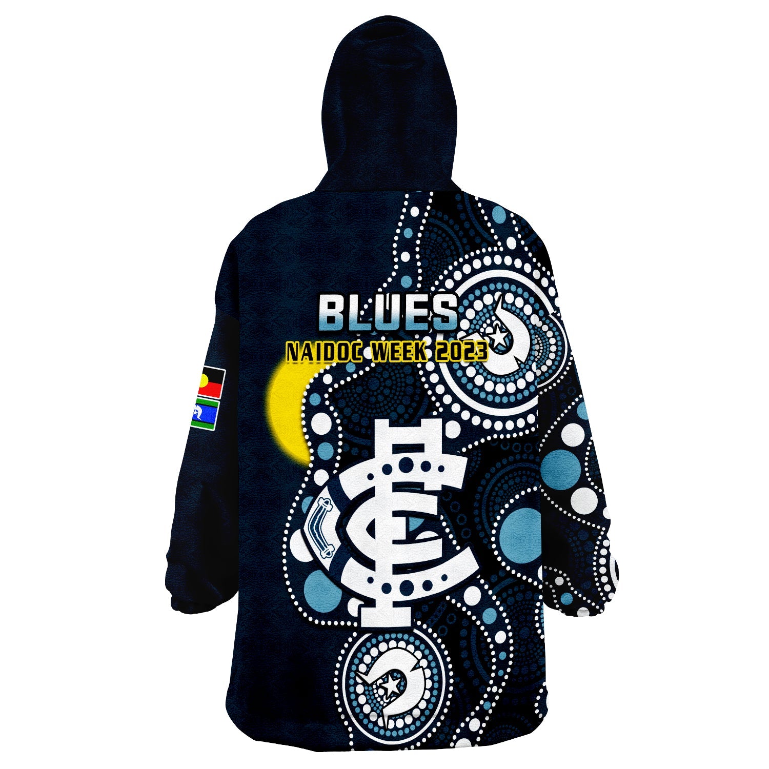 Carlton Football NAIDOC 2023 Wearable Blanket Hoodie Blues For Our Elders Indigenous Art - Vibe Hoodie Shop
