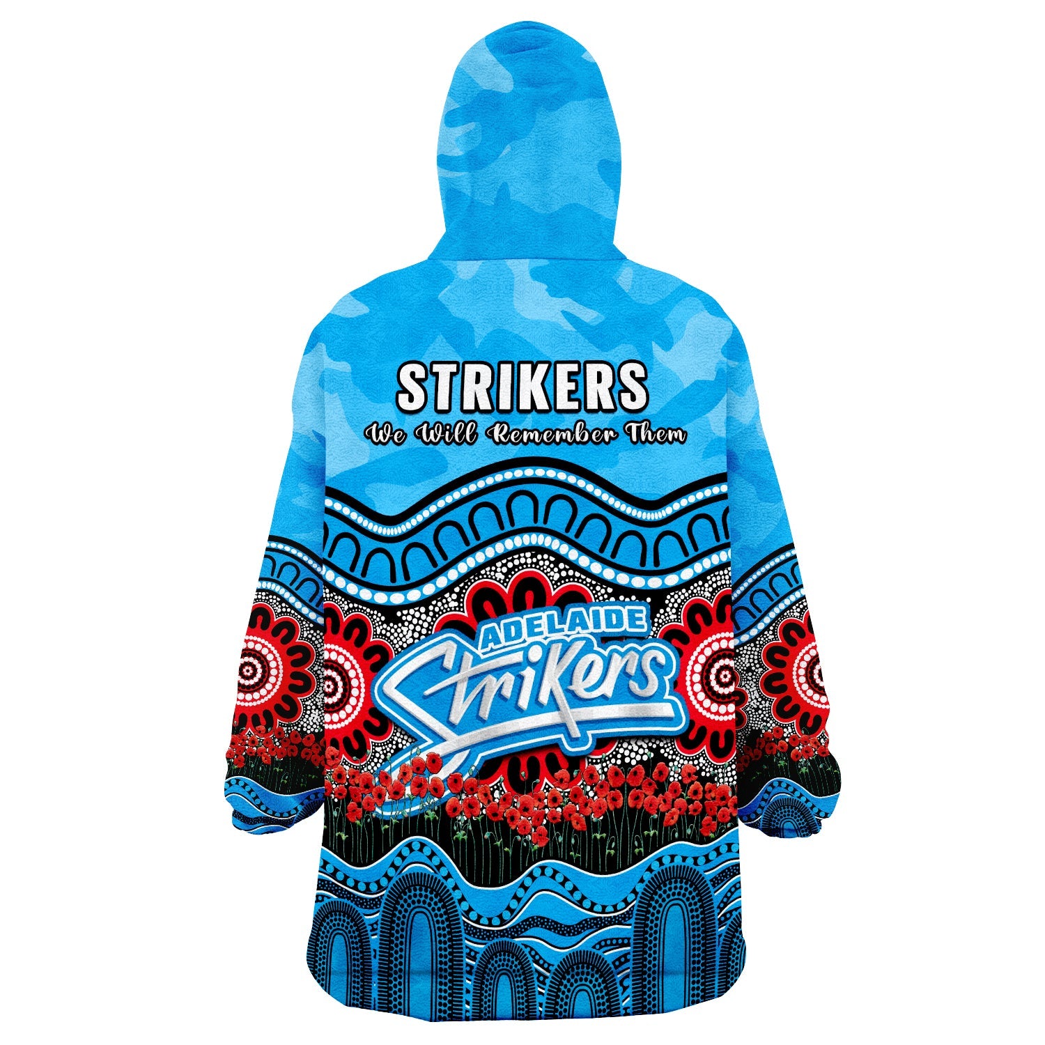 Adelaide Strikers Cricket ANZAC Wearable Blanket Hoodie Poppy Aboriginal Camouflage - Vibe Hoodie Shop