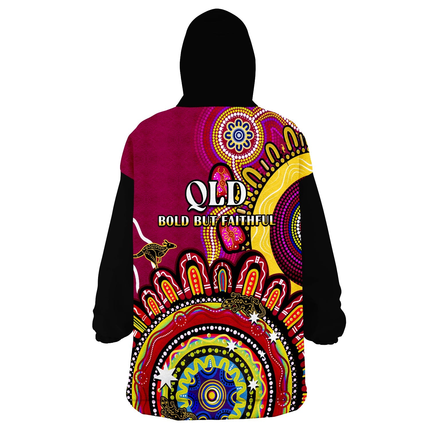 Queensland State Wearable Blanket Hoodie QLD Australian Indigenous Art - Vibe Hoodie Shop