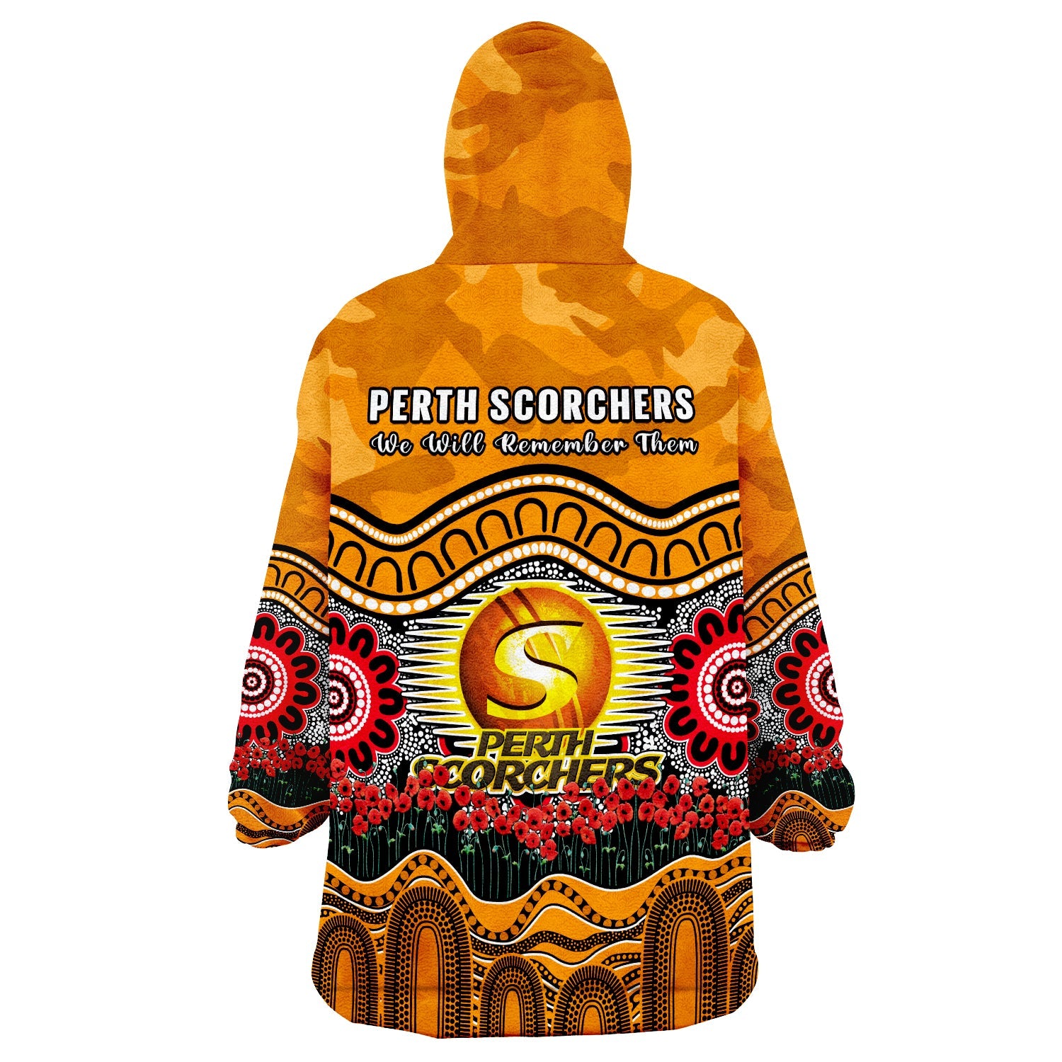 Perth Scorchers Cricket ANZAC Wearable Blanket Hoodie Poppy Aboriginal Camouflage - Vibe Hoodie Shop
