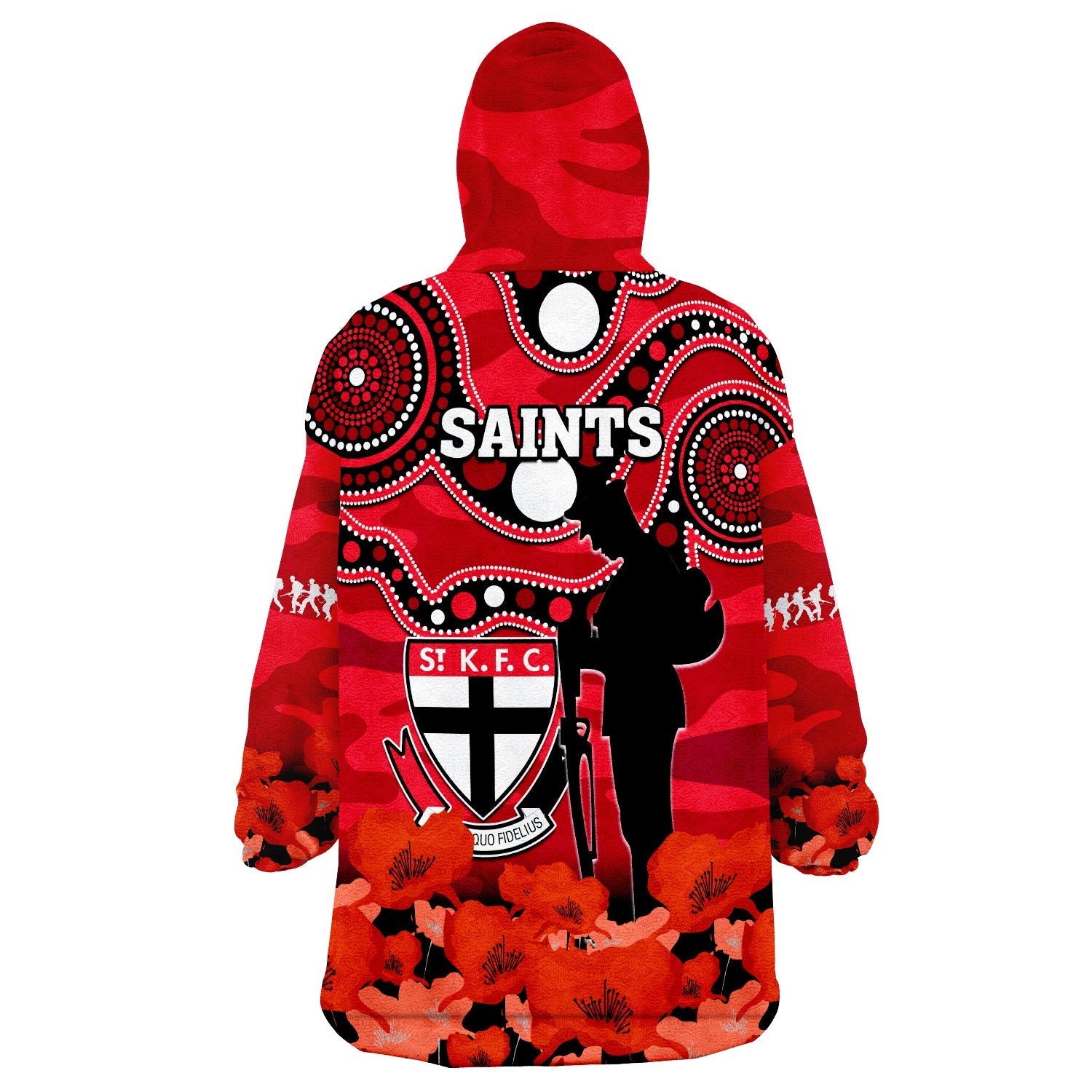 St Kilda Football ANZAC 2023 Wearable Blanket Hoodie Saints Aboriginal Mix Poppy Camouflage - Vibe Hoodie Shop