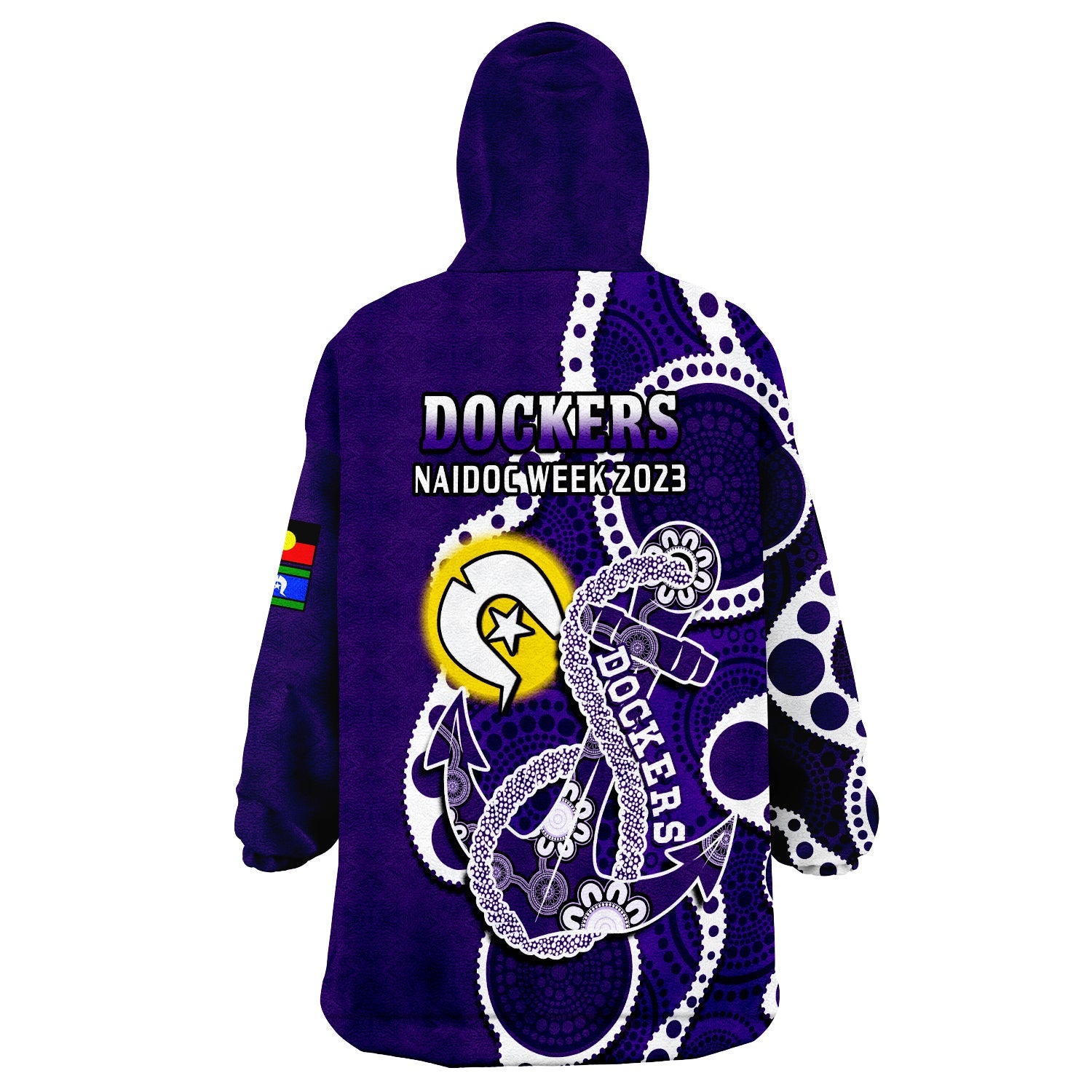 Fremantle Football NAIDOC 2023 Wearable Blanket Hoodie Dockers For Our Elders Indigenous Art - Vibe Hoodie Shop