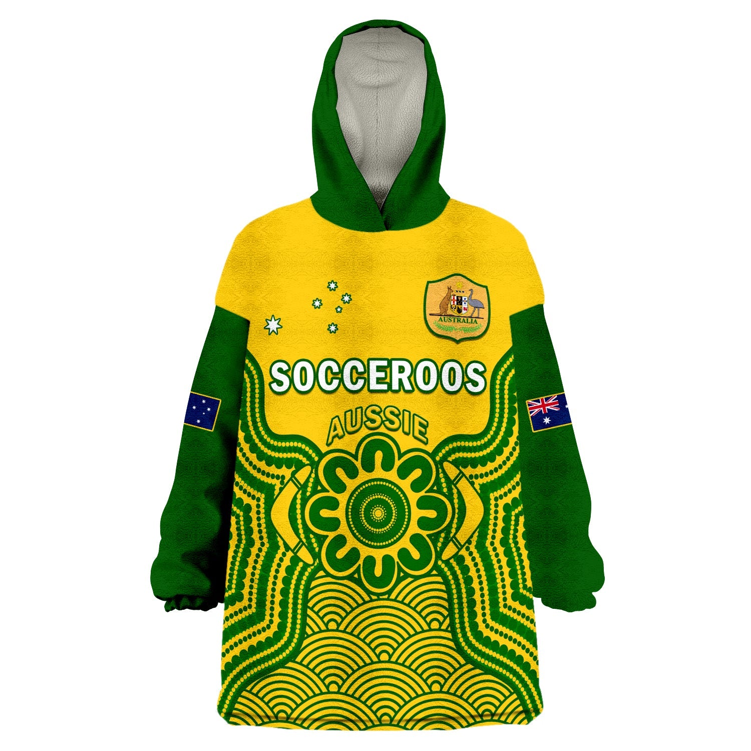 Australia Soccer Wearable Blanket Hoodie Socceroos Aboriginal Go Champions World Cup 2022 - Vibe Hoodie Shop