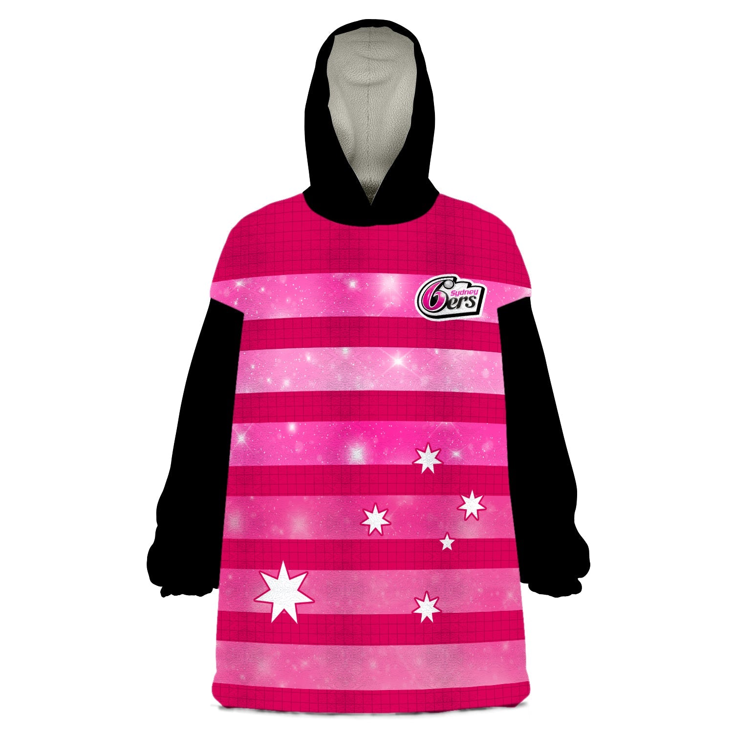 (Custom Text and Number) Sydney Sixers Cricket Wearable Blanket Hoodie Galaxy Star Simple Ver.02 - Vibe Hoodie Shop
