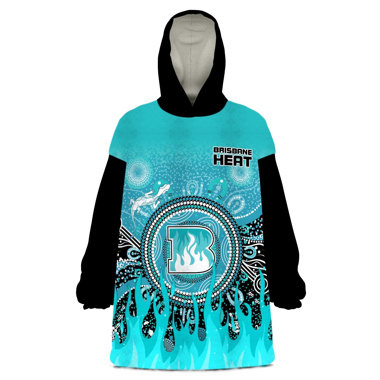 Brisbane Heat Wearable Blanket Hoodie Aboriginal Dot Fire Australia Cricket - Vibe Hoodie Shop