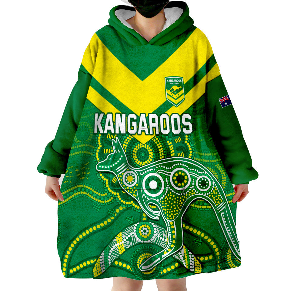 Australia Rugby Wearable Blanket Hoodie Kangaroos Boomerang Aboriginal - Vibe Hoodie Shop