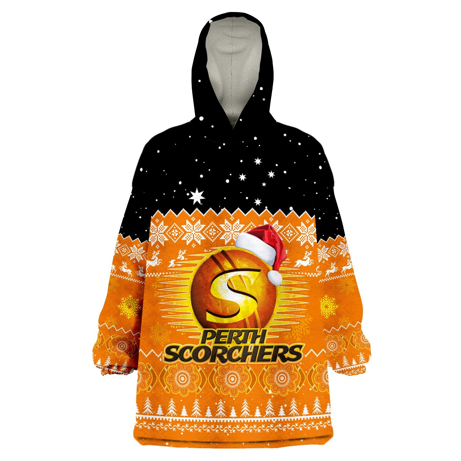 (Custom Personalised) Perth Scorchers Cricket Wearable Blanket Hoodie Aboriginal Merry Christmas - Vibe Hoodie Shop