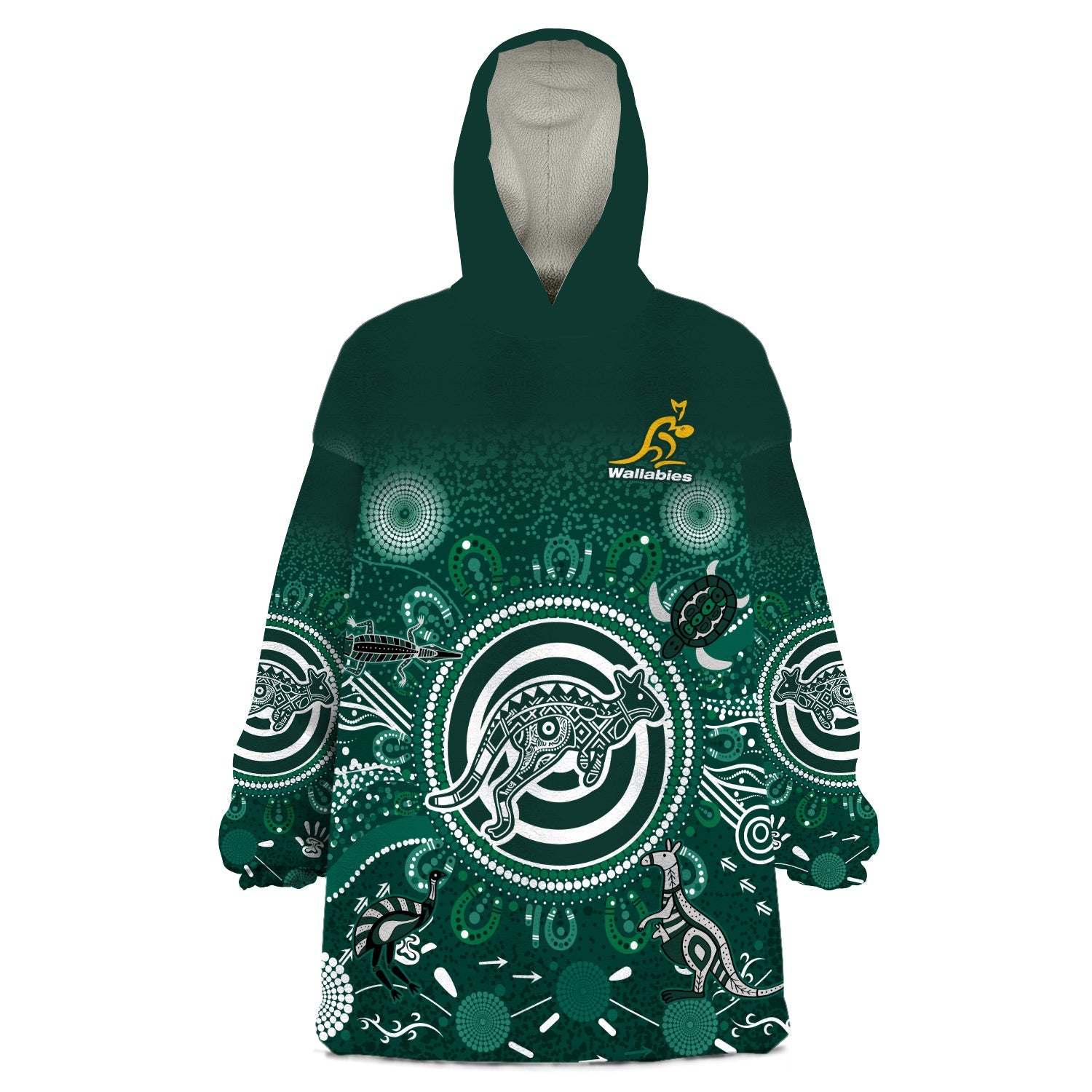 (Custom Text and Number) Wallabies Rugby Australia Wearable Blanket Hoodie Aboriginal - Vibe Hoodie Shop