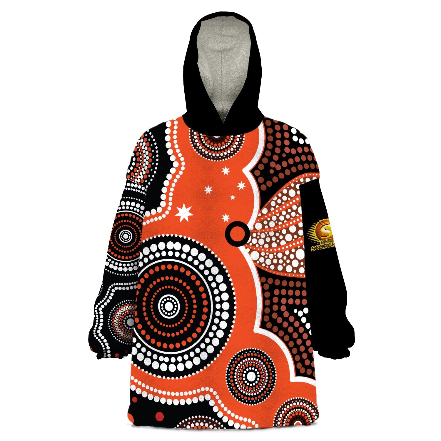 (Custom Text and Number) Perth Scorchers Wearable Blanket Hoodie Australia Cricket BBL Aboriginal - Vibe Hoodie Shop