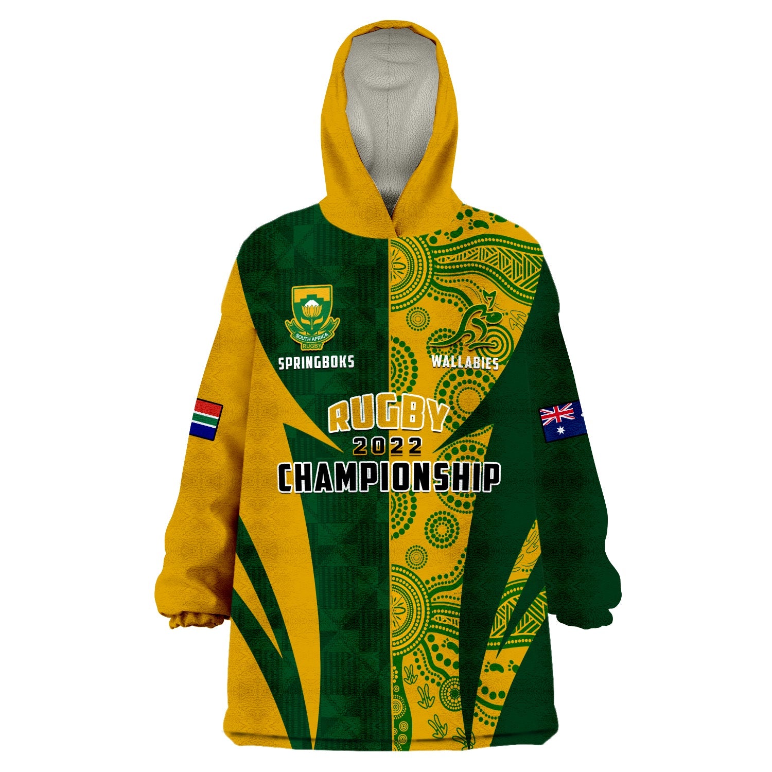 (Custom Personalised) Australia Rugby and South Africa Rugby Wearable Blanket Hoodie Wallabies Mix Springboks Sporty - Vibe Hoodie Shop