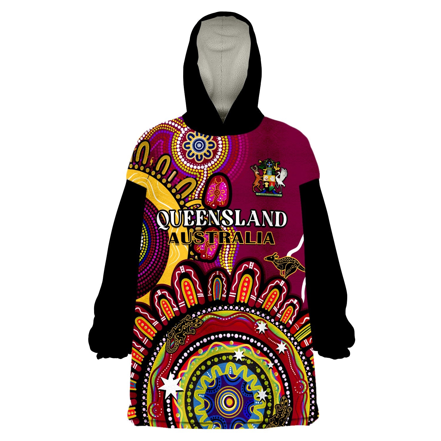 (Custom Personalised) Queensland State Wearable Blanket Hoodie QLD Australian Indigenous Art - Vibe Hoodie Shop