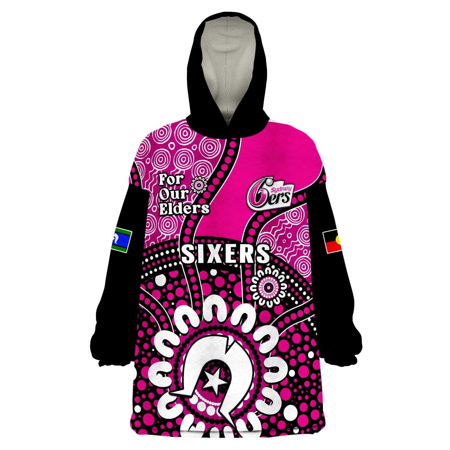 (Custom Text And Number) Sydney Sixers NAIDOC 2023 Wearable Blanket Hoodie Indigenous For Our Elders - Vibe Hoodie Shop