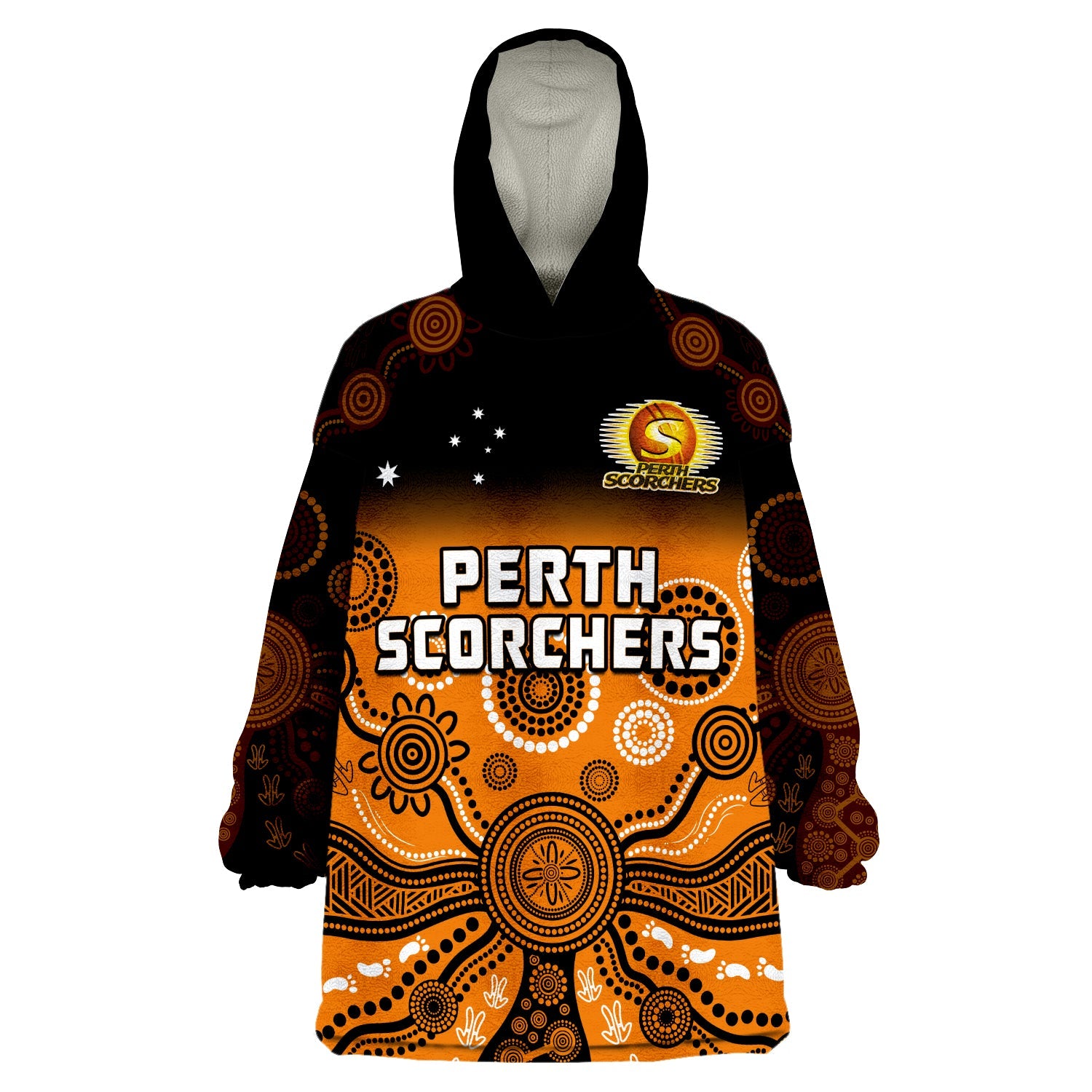 (Custom Text And Number) Perth Scorchers Wearable Blanket Hoodie Gradient Aboriginal Dot Painting - Vibe Hoodie Shop