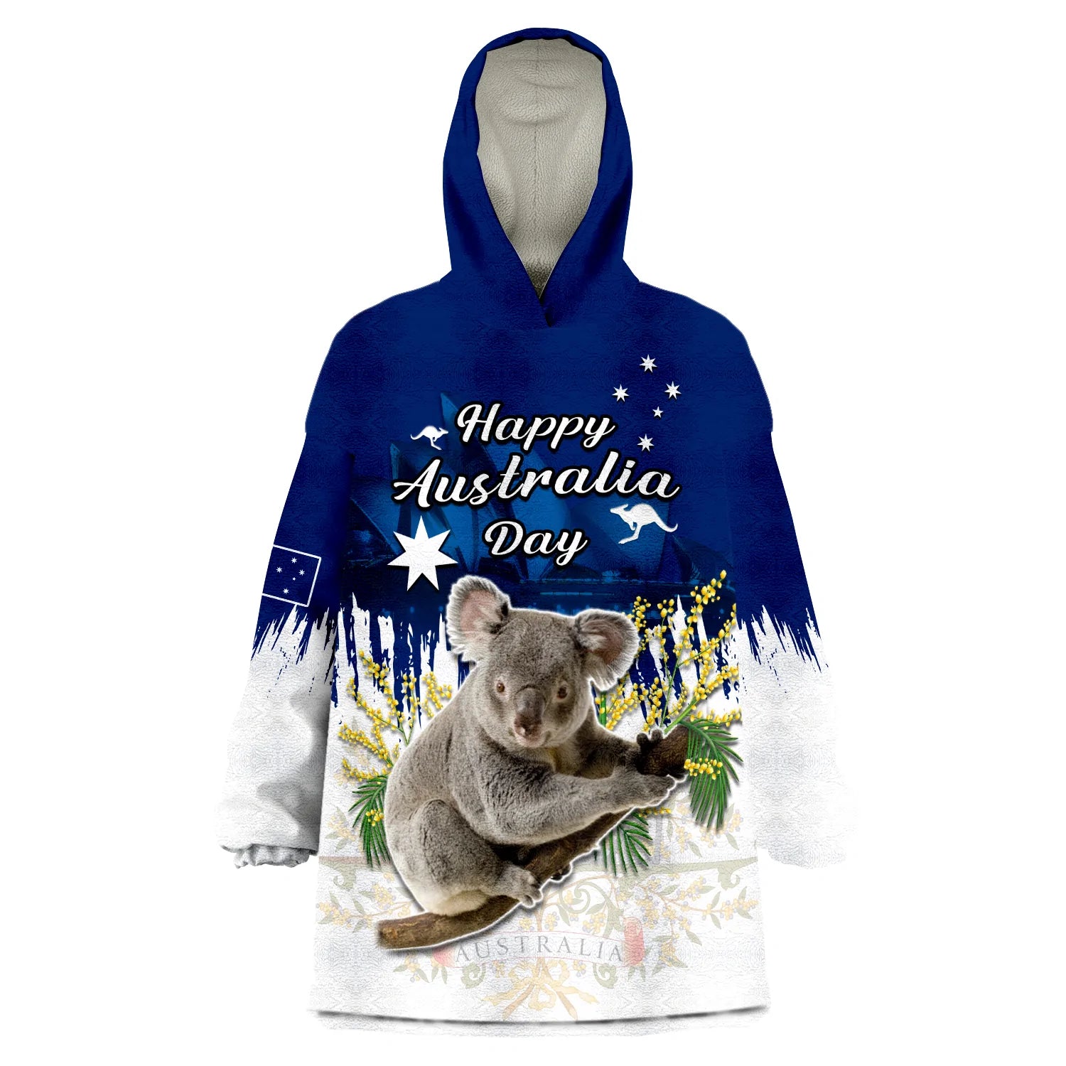 (Custom Personalised) Australia Day Wearable Blanket Hoodie Koala Sydney Opera House Flag Color - Vibe Hoodie Shop