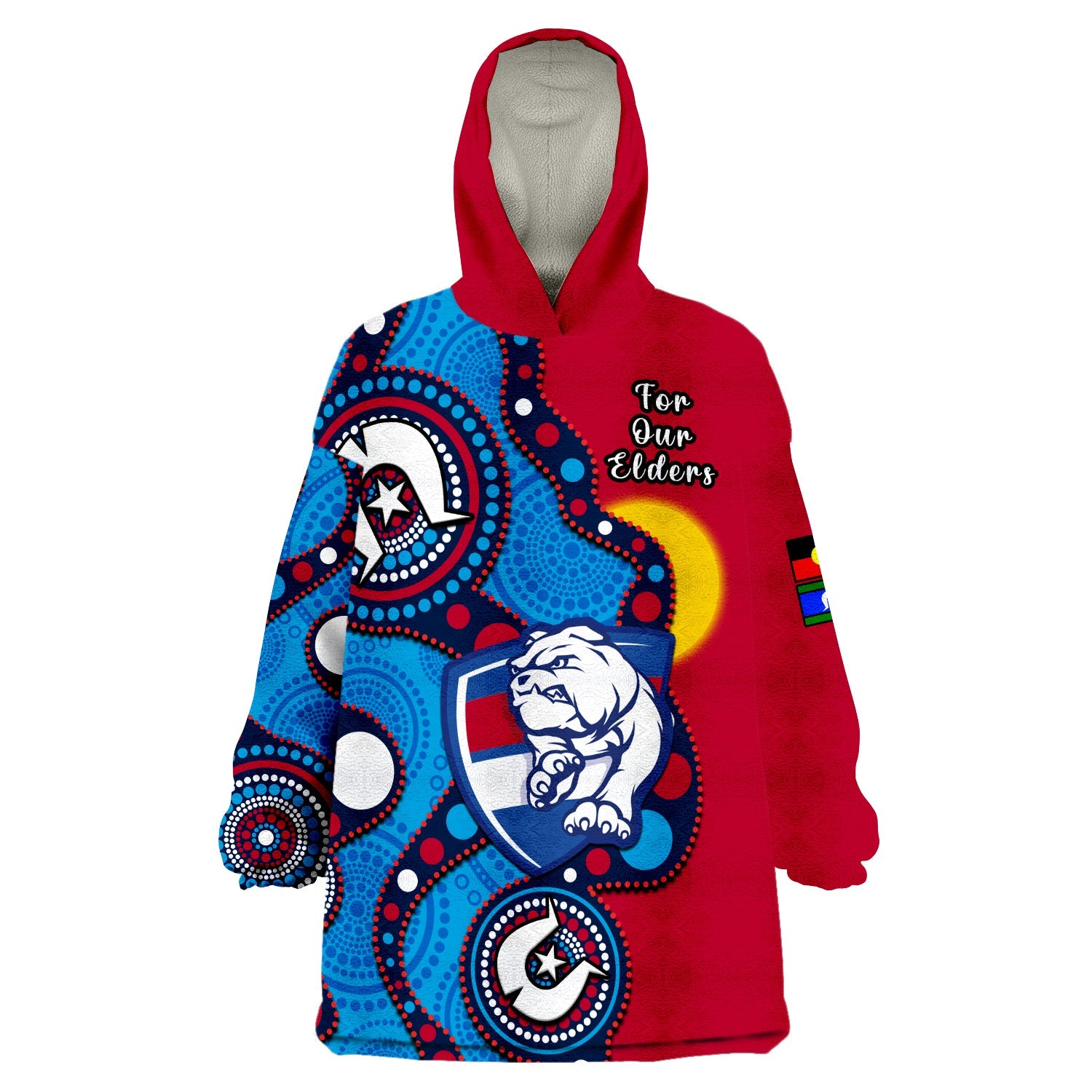 (Custom Text And Number) Western Bulldogs Football NAIDOC 2023 Wearable Blanket Hoodie Indigenous For Our Elders - Vibe Hoodie Shop