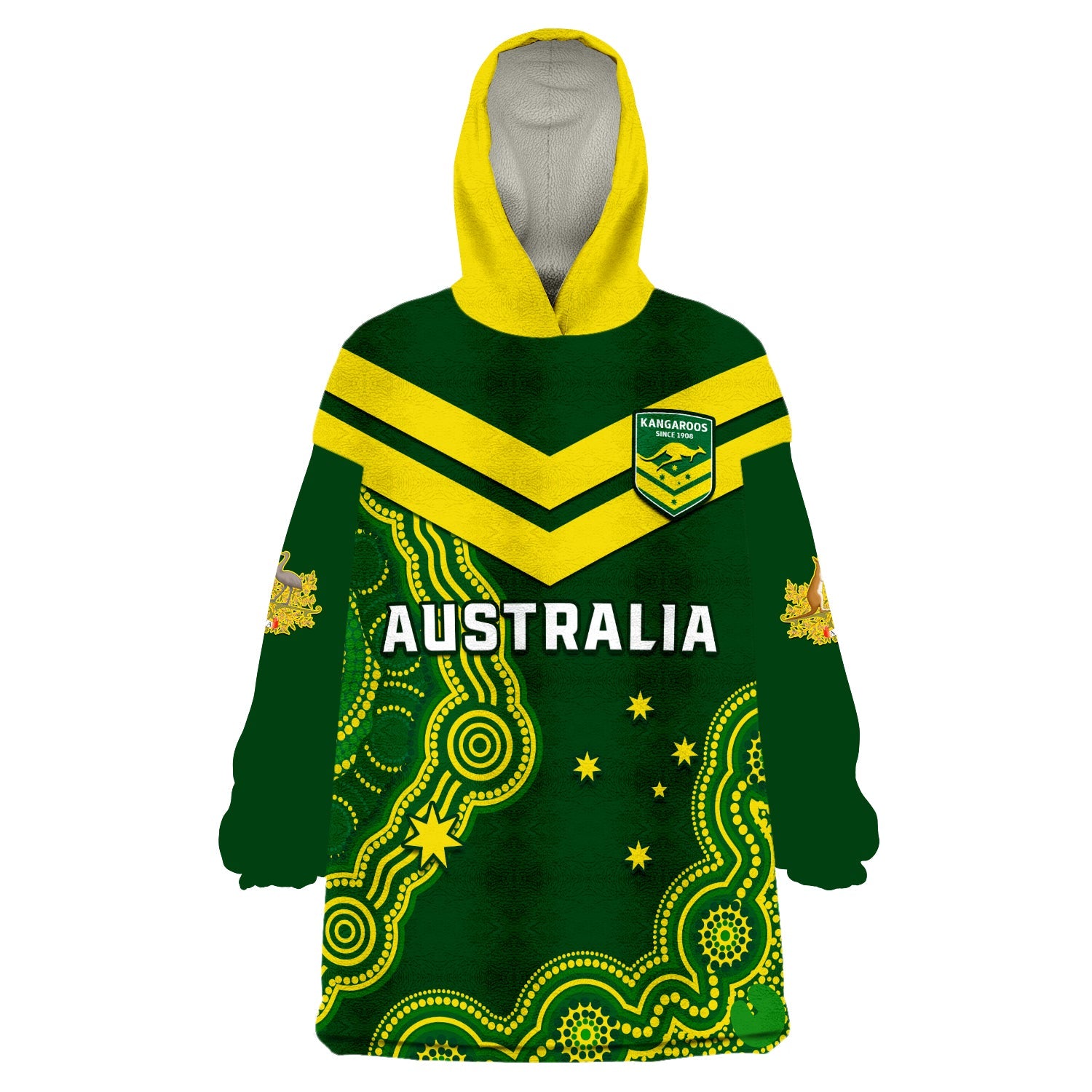 (Custom Text And Number) Australia Rugby Wearable Blanket Hoodie The Kangaroos Champions Pacific Indigenous - Vibe Hoodie Shop