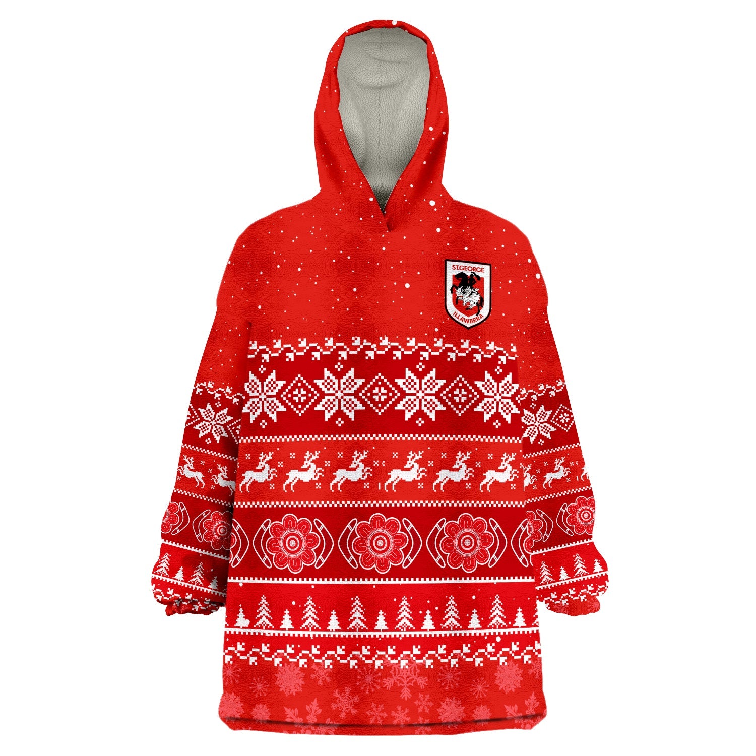 Dragons Rugby Wearable Blanket Hoodie Indigenous St George Illawarra Merry Christmas - Vibe Hoodie Shop