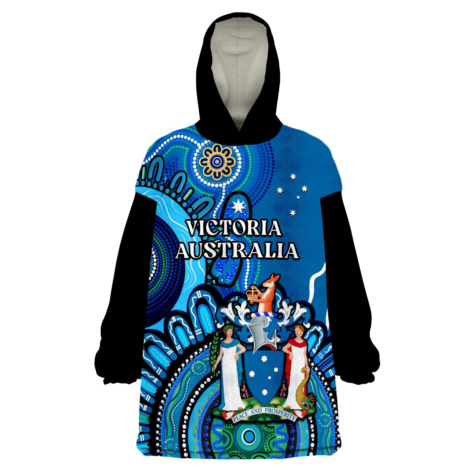 (Custom Personalised) Victoria State Wearable Blanket Hoodie Australian Indigenous Art - Vibe Hoodie Shop