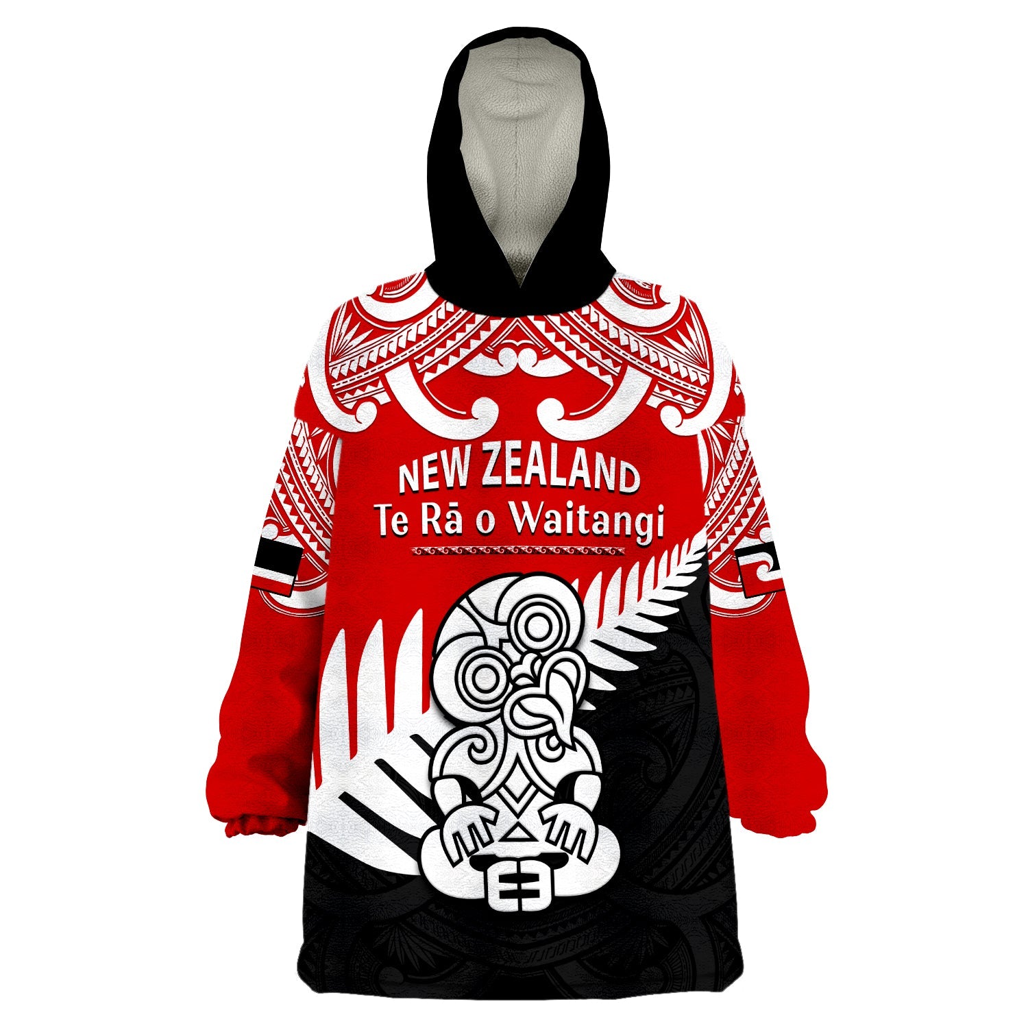 (Custom Personalised) Waitangi Day Wearable Blanket Hoodie Tino Rangatiratanga Flag With Tiki Maori Fern - Vibe Hoodie Shop