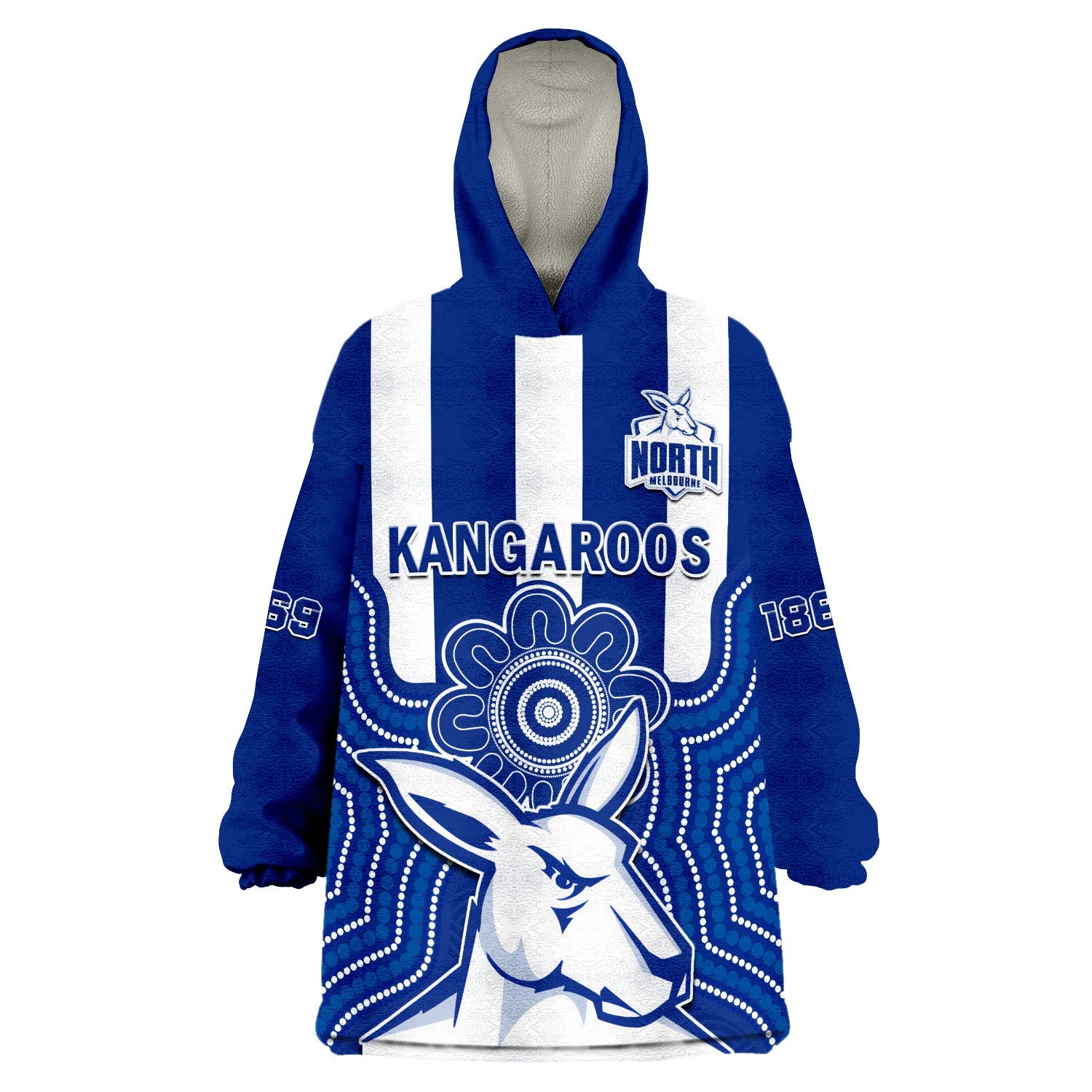 (Custom Text And Number) Melbourne Football Wearable Blanket Hoodie North Kangaroos 1869 Aboriginal Art - Vibe Hoodie Shop