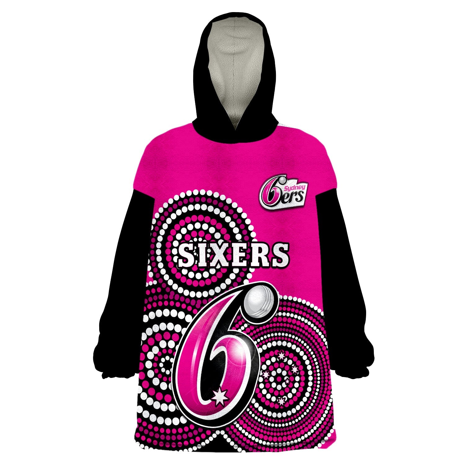 (Custom Text And Number) Sydney Sixers Cricket Wearable Blanket Hoodie Champions BBL12 Proud Indigenous Art - Vibe Hoodie Shop