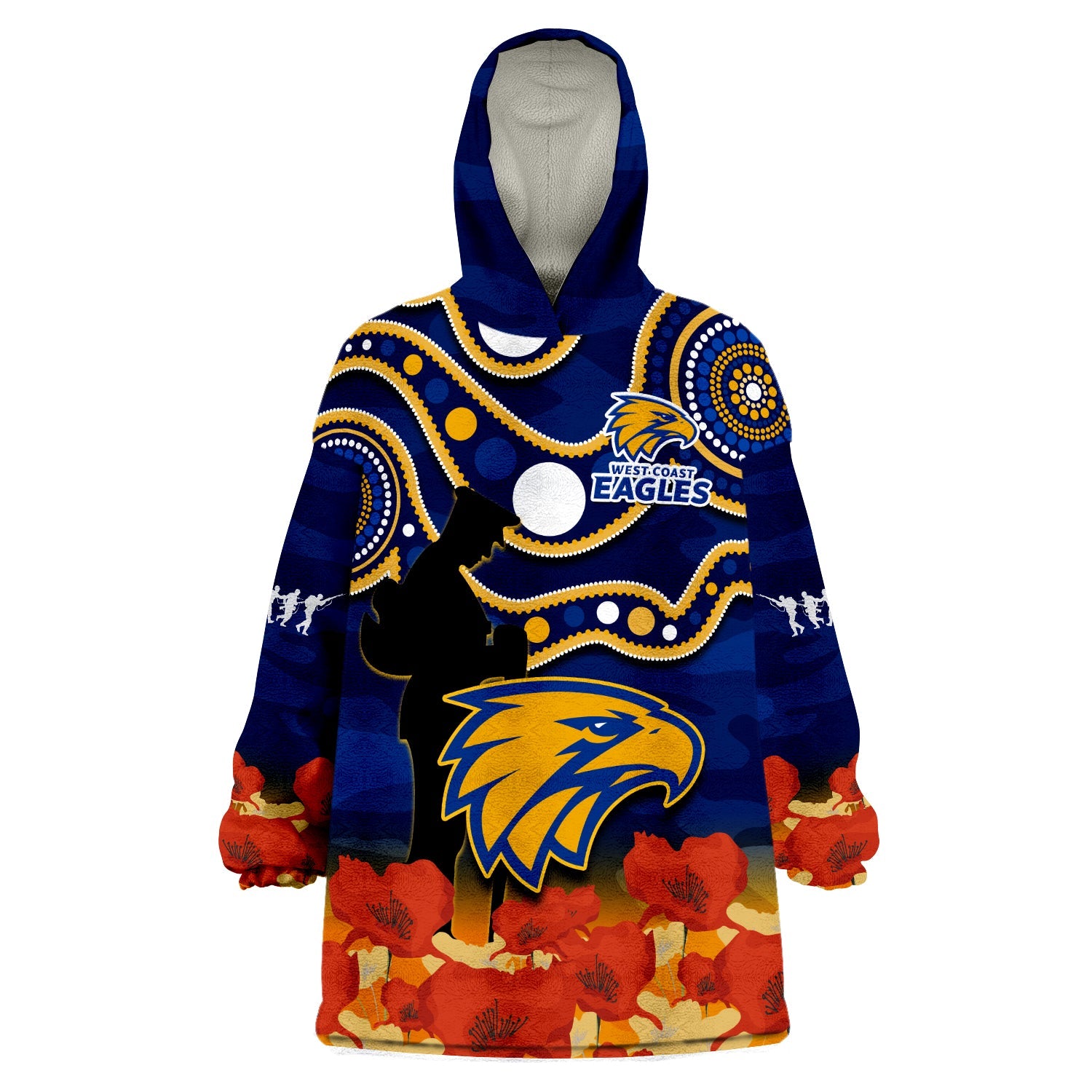 Eagles Football ANZAC 2023 Wearable Blanket Hoodie West Coast Indigenous Mix Poppy Camouflage - Vibe Hoodie Shop