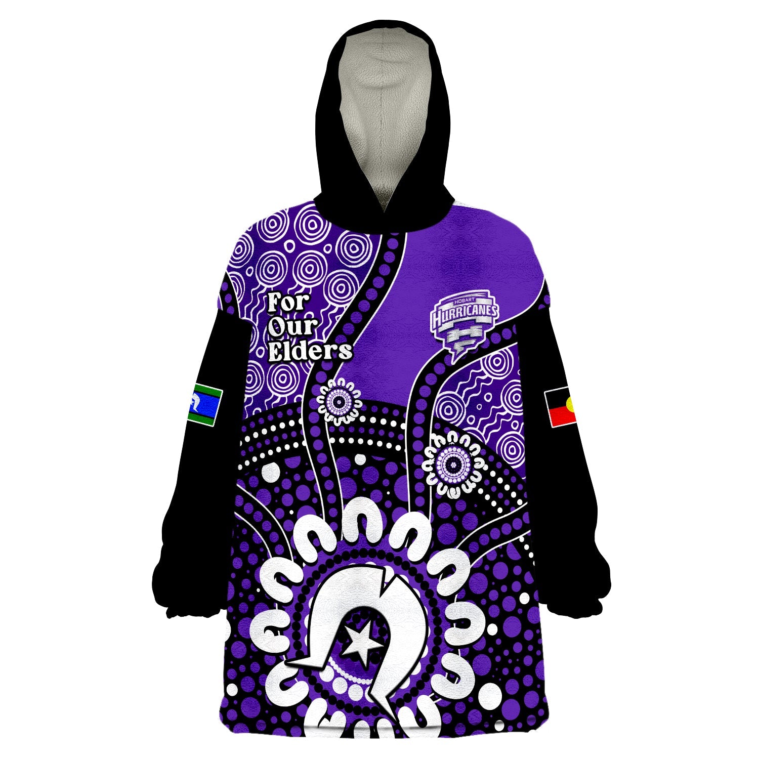 (Custom Text And Number) Hobart Hurricanes NAIDOC 2023 Wearable Blanket Hoodie Indigenous For Our Elders - Vibe Hoodie Shop