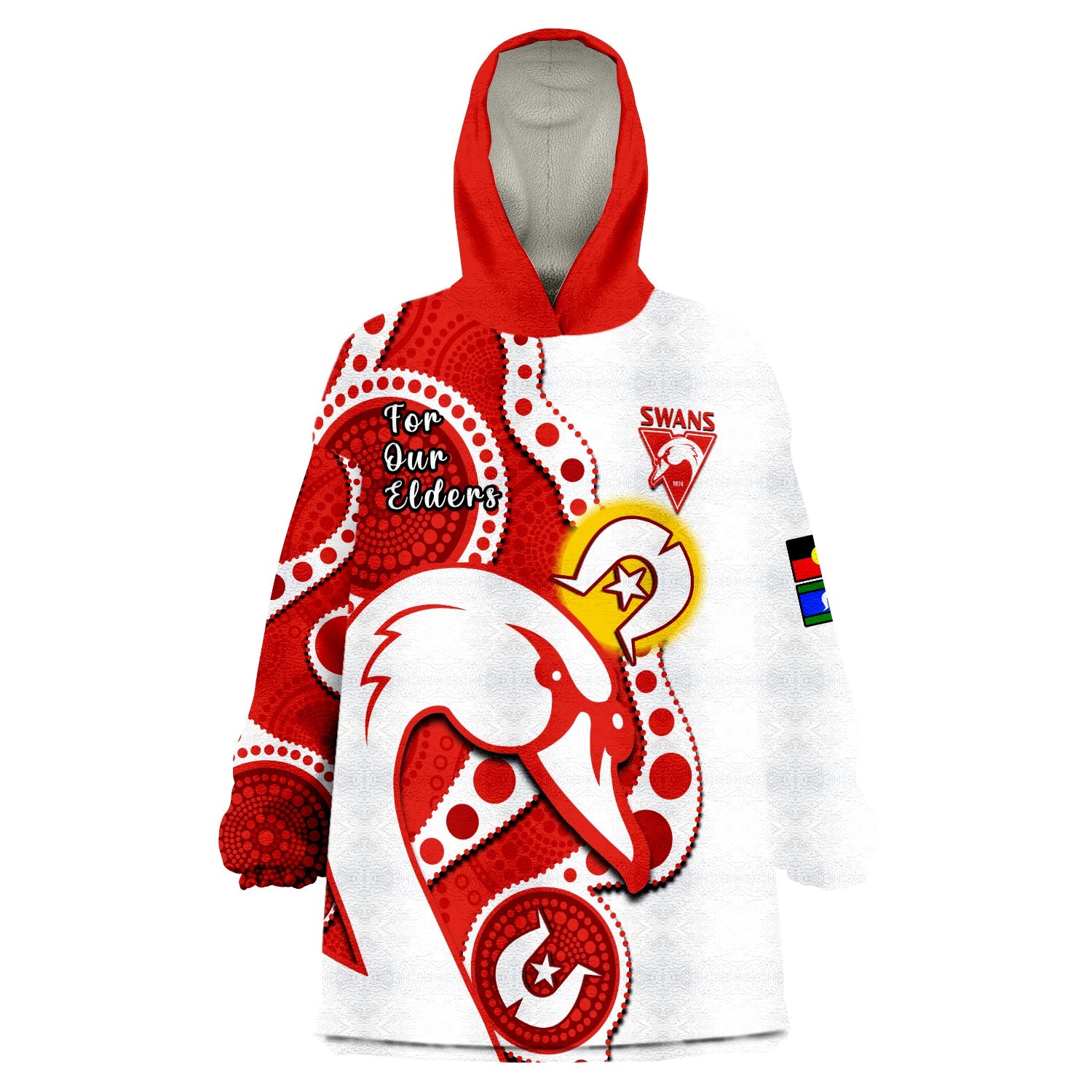 Swans Football NAIDOC 2023 Wearable Blanket Hoodie Sydney For Our Elders Indigenous Art - Vibe Hoodie Shop