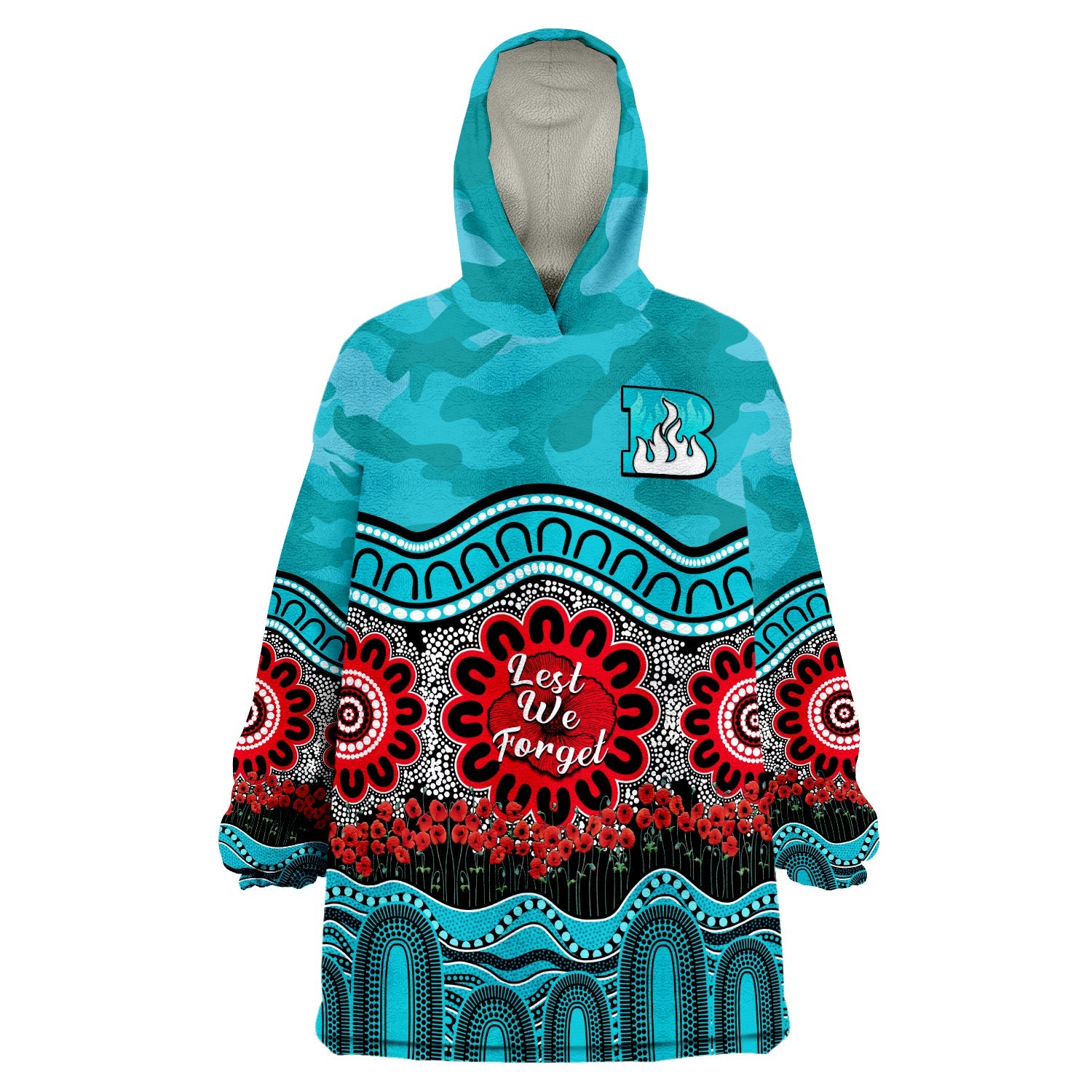 Brisbane Heat Cricket ANZAC Wearable Blanket Hoodie Poppy Aboriginal Camouflage - Vibe Hoodie Shop