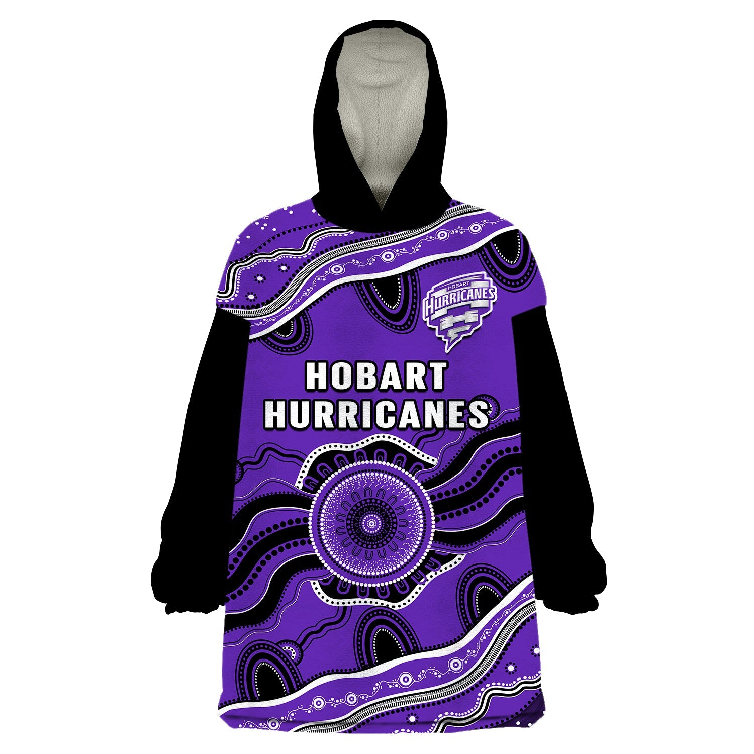 Hurricanes Cricket Wearable Blanket Hoodie Hobart Aboriginal Painting - Vibe Hoodie Shop