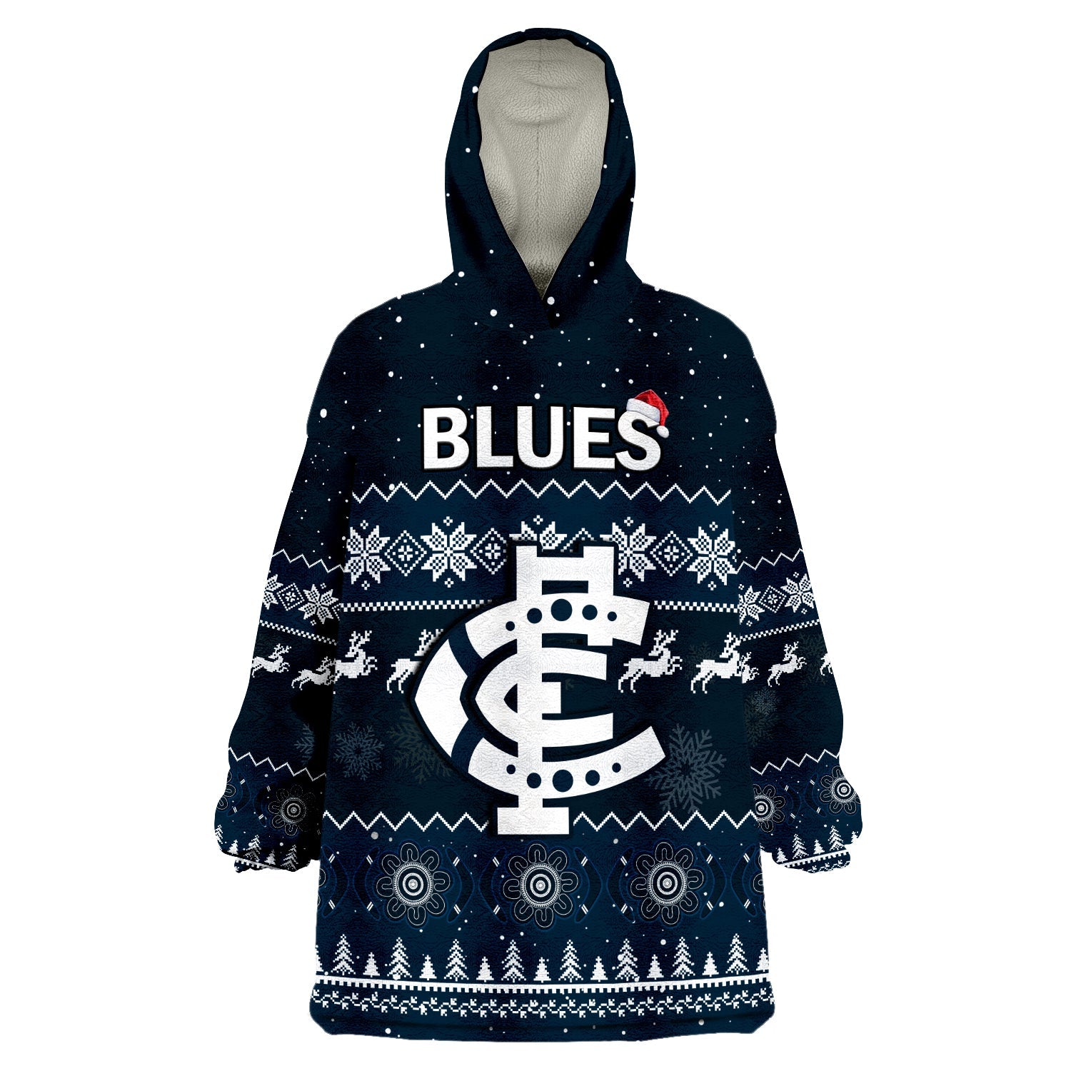 Carlton Football Wearable Blanket Hoodie Blues Indigenous Merry Christmas - Vibe Hoodie Shop
