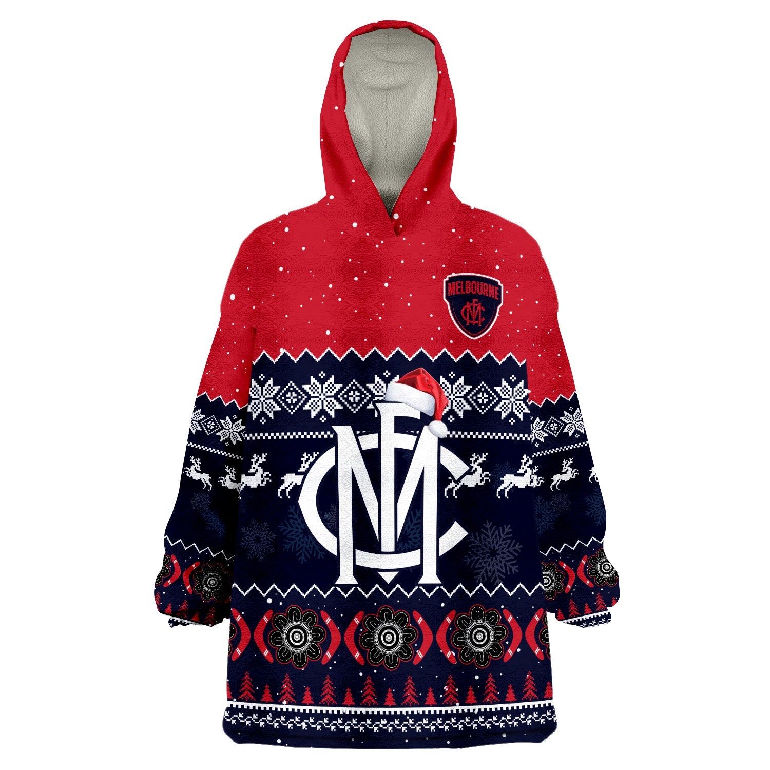 (Custom Personalised) Melbourne Football Wearable Blanket Hoodie Demons Indigenous Merry Christmas - Vibe Hoodie Shop