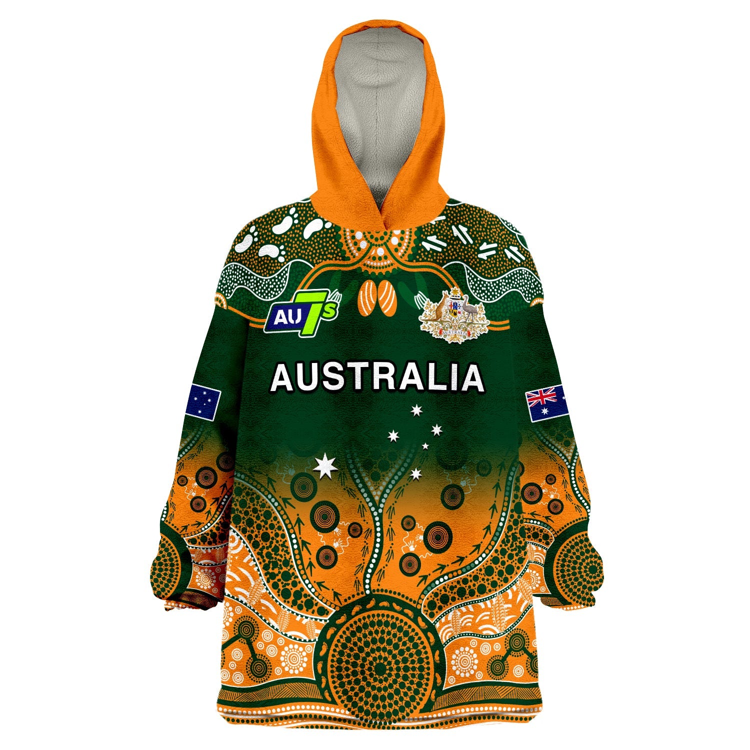 Australia Rugby Wearable Blanket Hoodie Aussie Sevens Green Indigenous - Vibe Hoodie Shop
