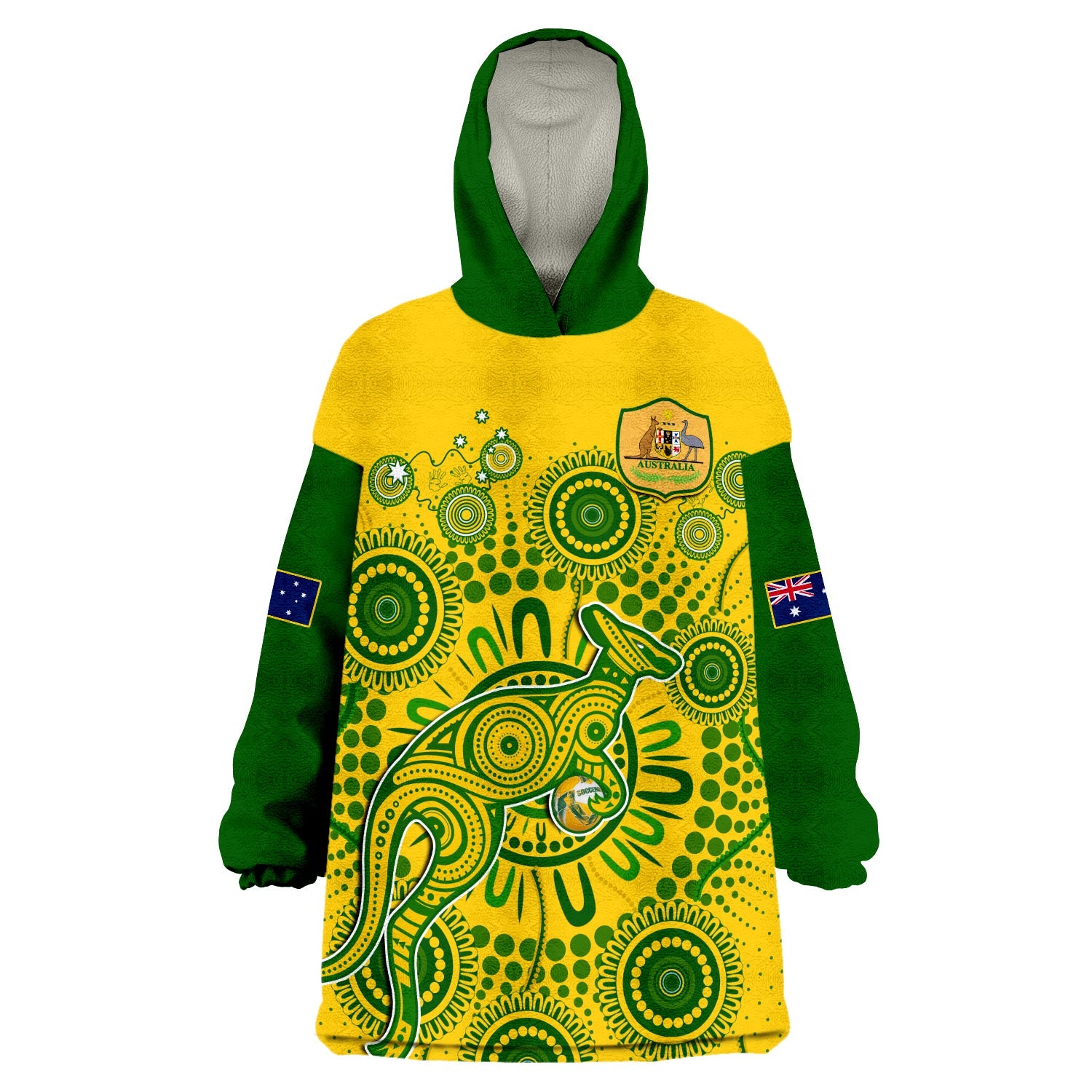 (Custom Text And Number) Australia Soccer Wearable Blanket Hoodie Socceroos Kangaroo Aussie Indigenous National Color - Vibe Hoodie Shop