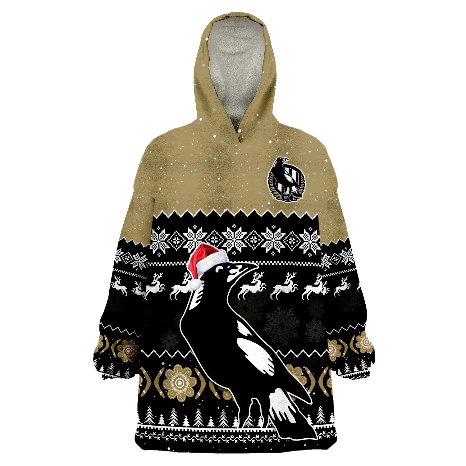 (Custom Personalised) Collingwood Football Wearable Blanket Hoodie Magpies Indigenous Merry Christmas - Vibe Hoodie Shop