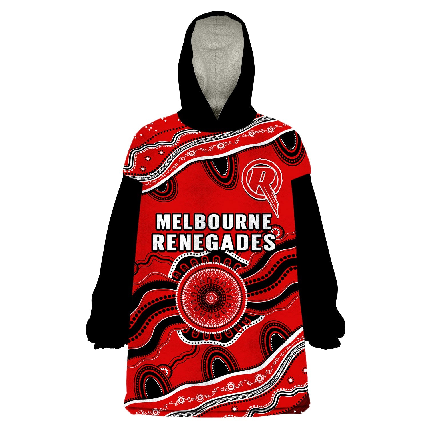 (Custom Text And Number) Renegades Cricket Wearable Blanket Hoodie Melbourne Aboriginal Painting - Vibe Hoodie Shop