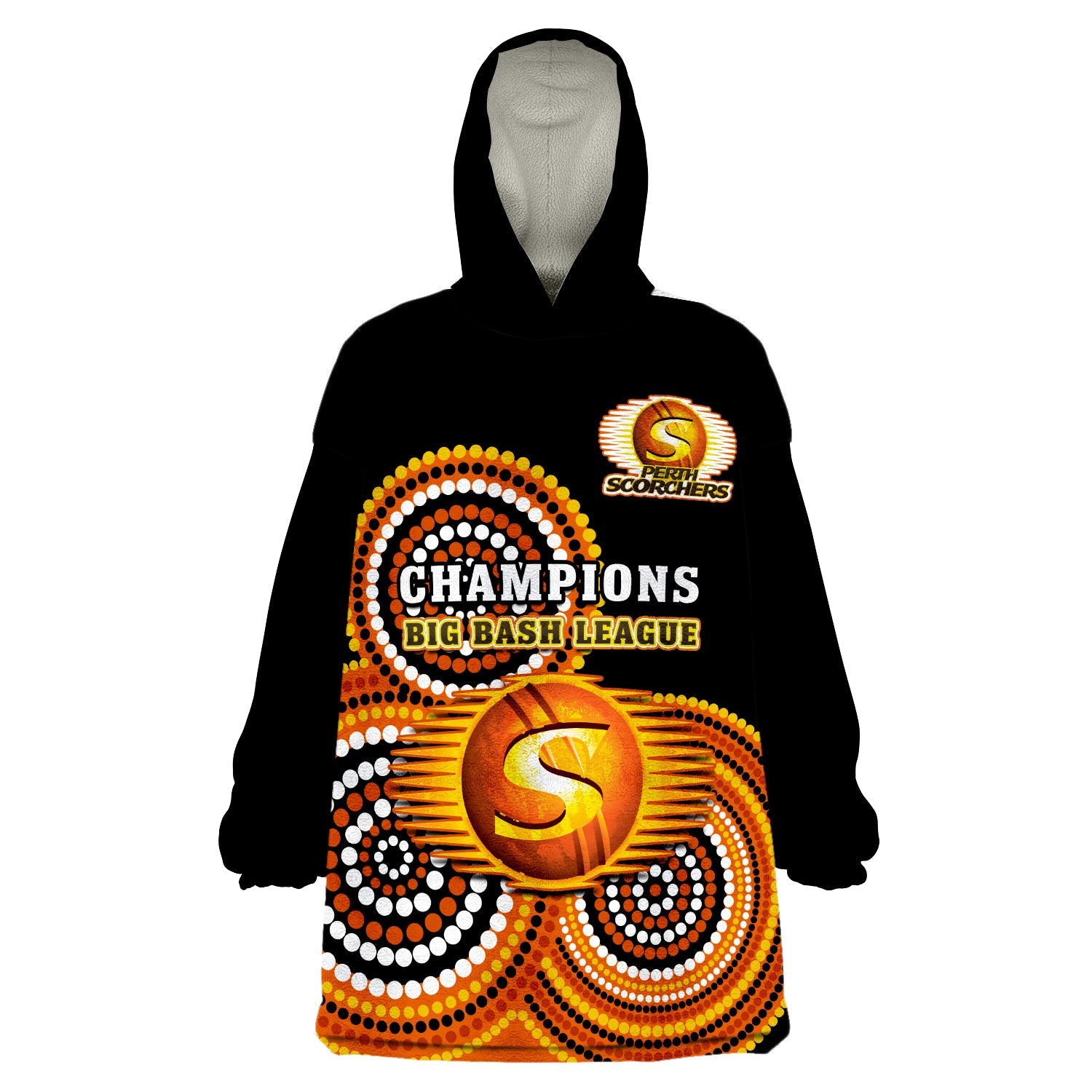 (Custom Text And Number) Perth Scorchers Cricket Wearable Blanket Hoodie Champions BBL12 Proud Indigenous Art - Vibe Hoodie Shop