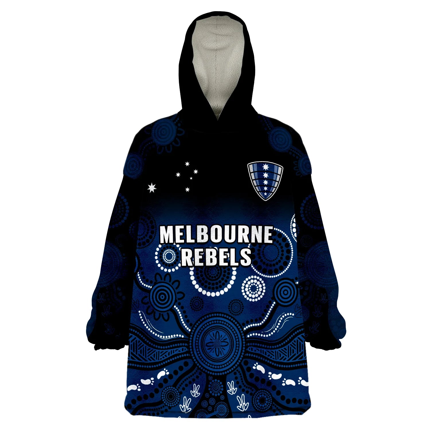 (Custom Text And Number) Melbourne Rebels Rugby Wearable Blanket Hoodie Gradient Aboriginal - Vibe Hoodie Shop
