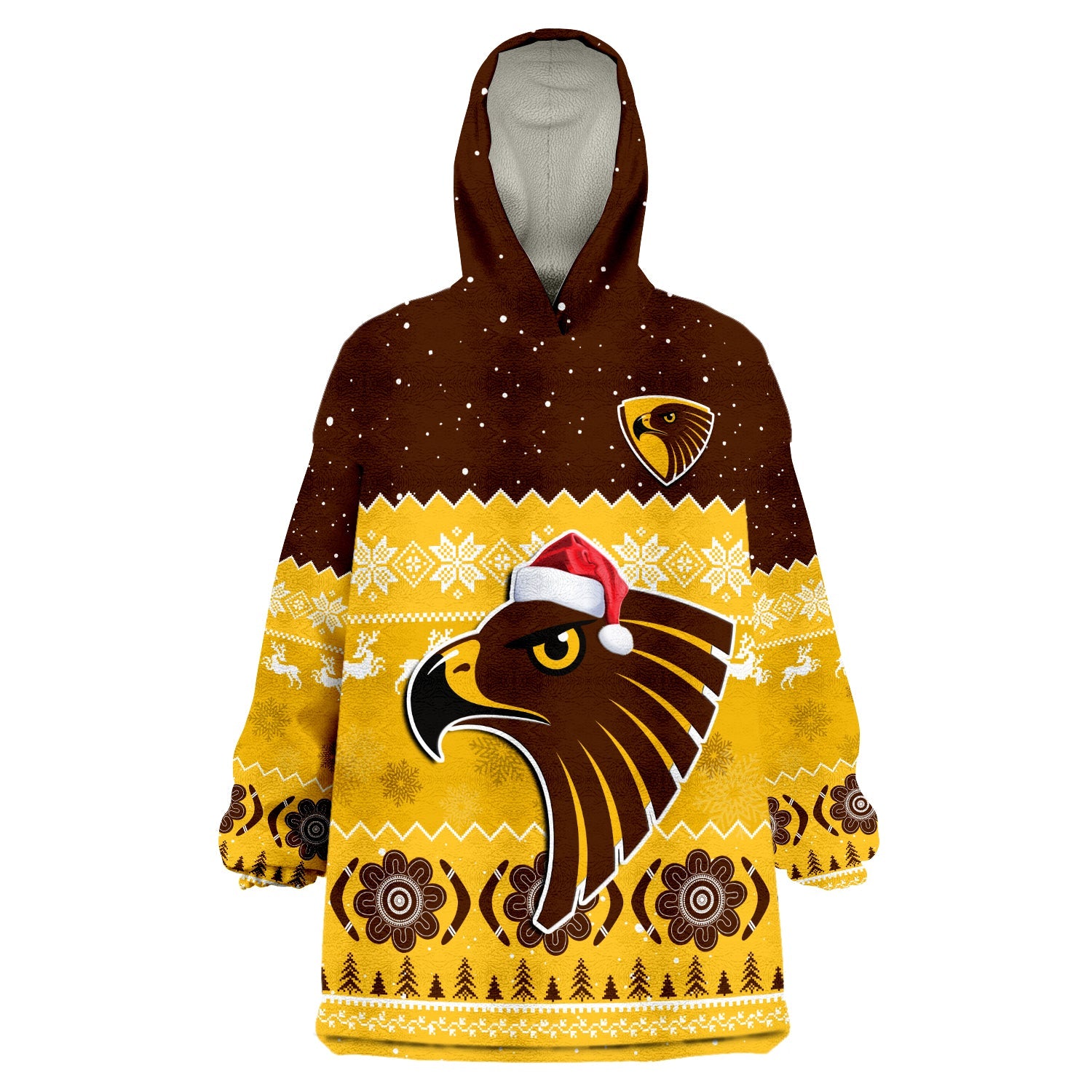 Hawthorn Football Wearable Blanket Hoodie Hawks Indigenous Merry Christmas - Vibe Hoodie Shop