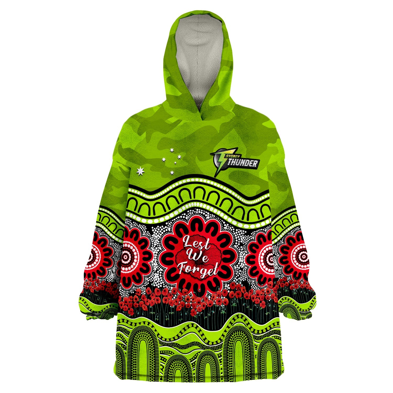 Thunder Cricket ANZAC Wearable Blanket Hoodie Poppy Sydney Aboriginal Camouflage - Vibe Hoodie Shop
