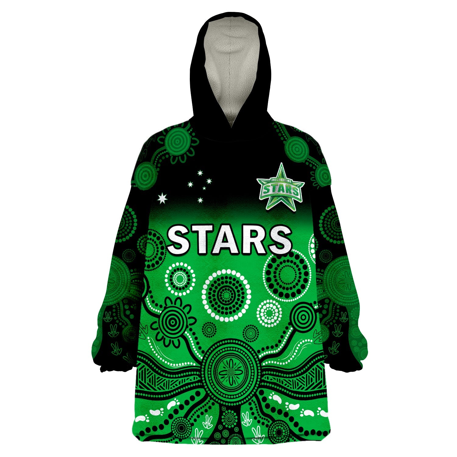 Stars Cricket Wearable Blanket Hoodie Melbourne Team Green Gradient Aboriginal Art - Vibe Hoodie Shop